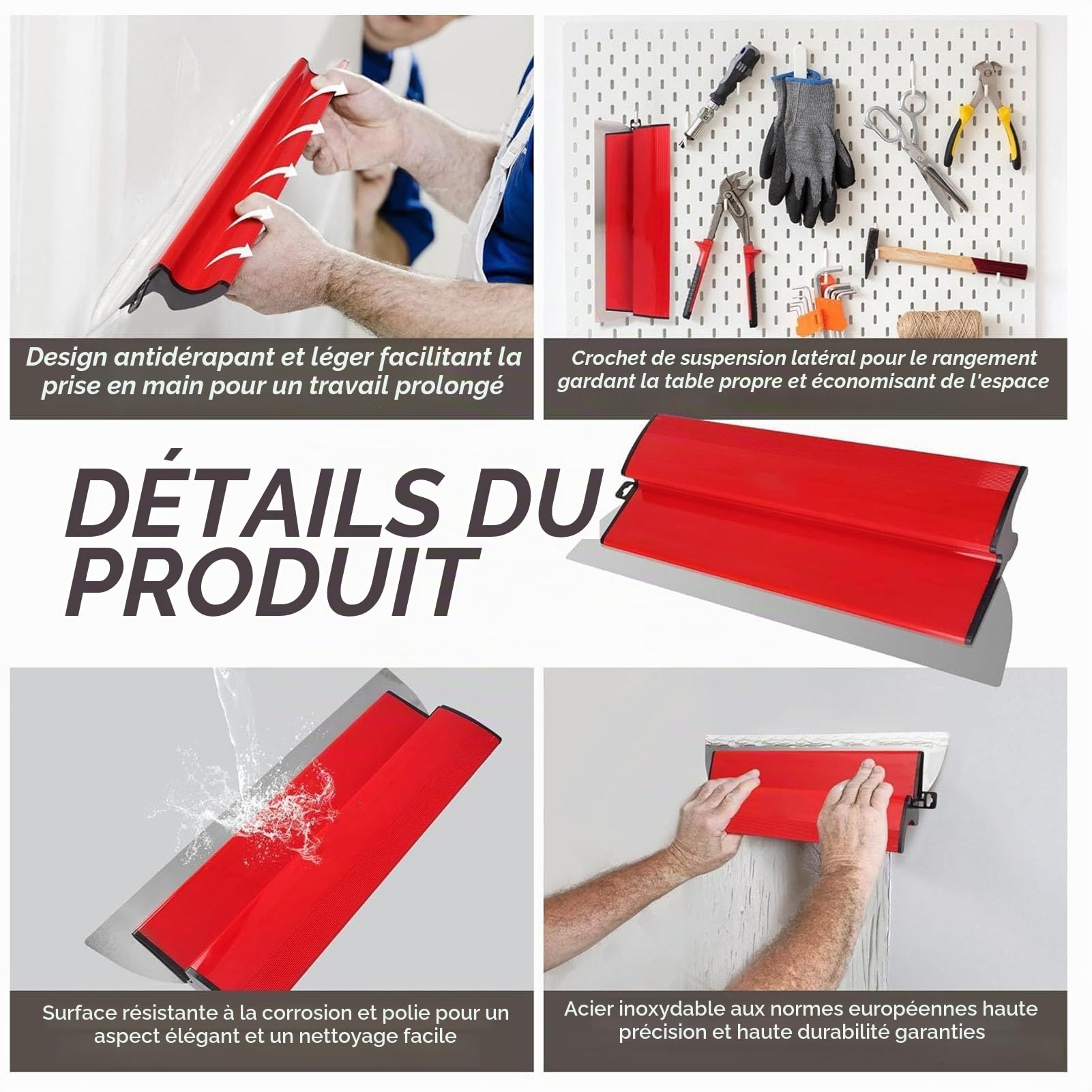 Lames d'Écrémage en Acier Inoxydable 250/400/600 mm avec Poignée d'Extension Spatule de Lissage Professionnelle pour Cloisons Sèches et Finition