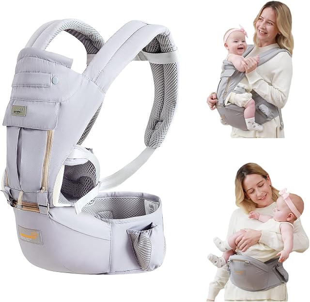 GROWNSY Baby Carrier,Baby Sling, 6 in1Baby Carriers from Newborn, Ergonomic Baby Sling with 6 Carrying Positions for Infants and Toddlers of 3-30 kg Light Grey