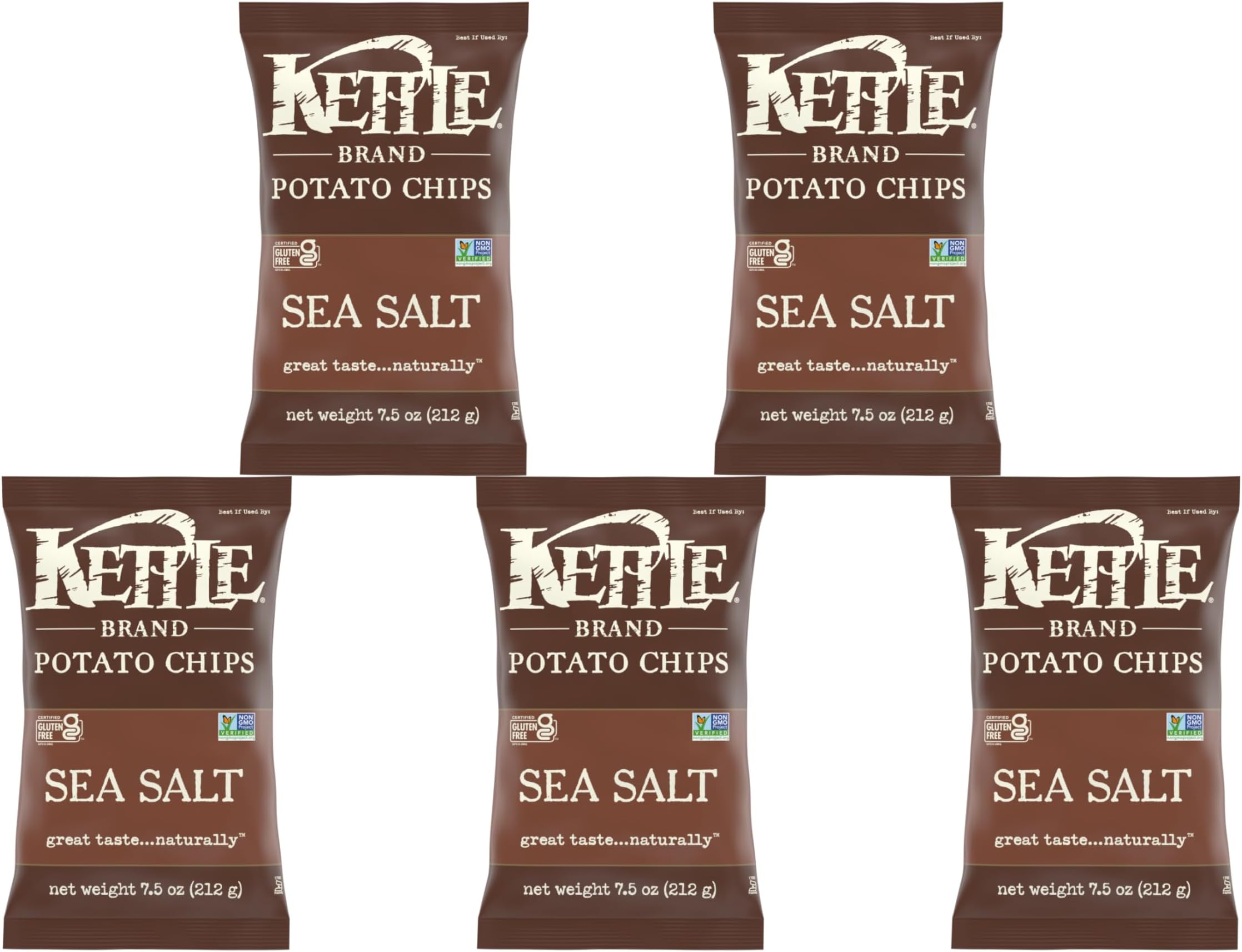 Kettle Brand Sea Salt Kettle Potato Chips, 7.5 Oz (Pack of 5)