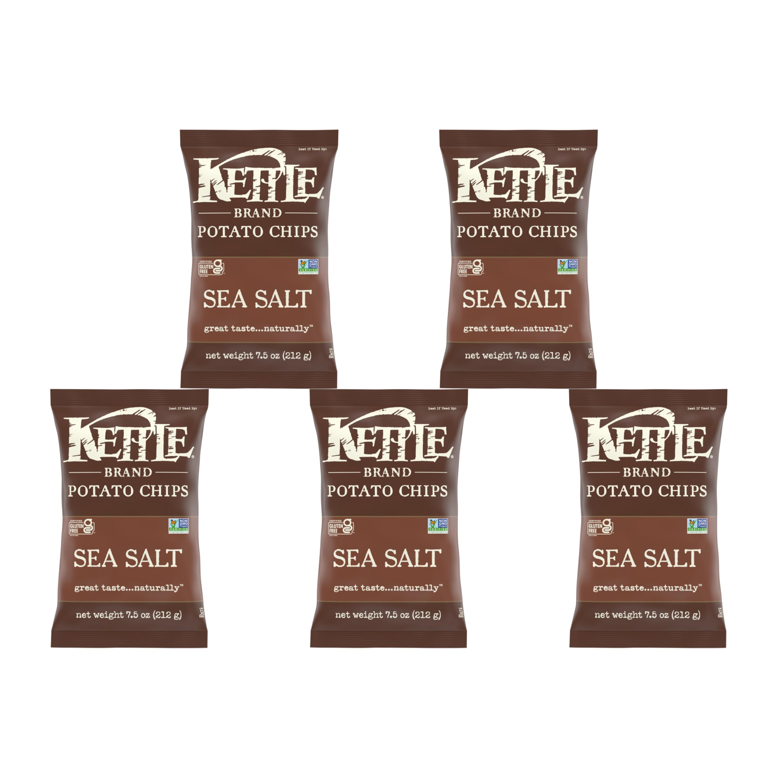 Kettle Brand Sea Salt Kettle Potato Chips, 7.5 Oz (Pack of 5)