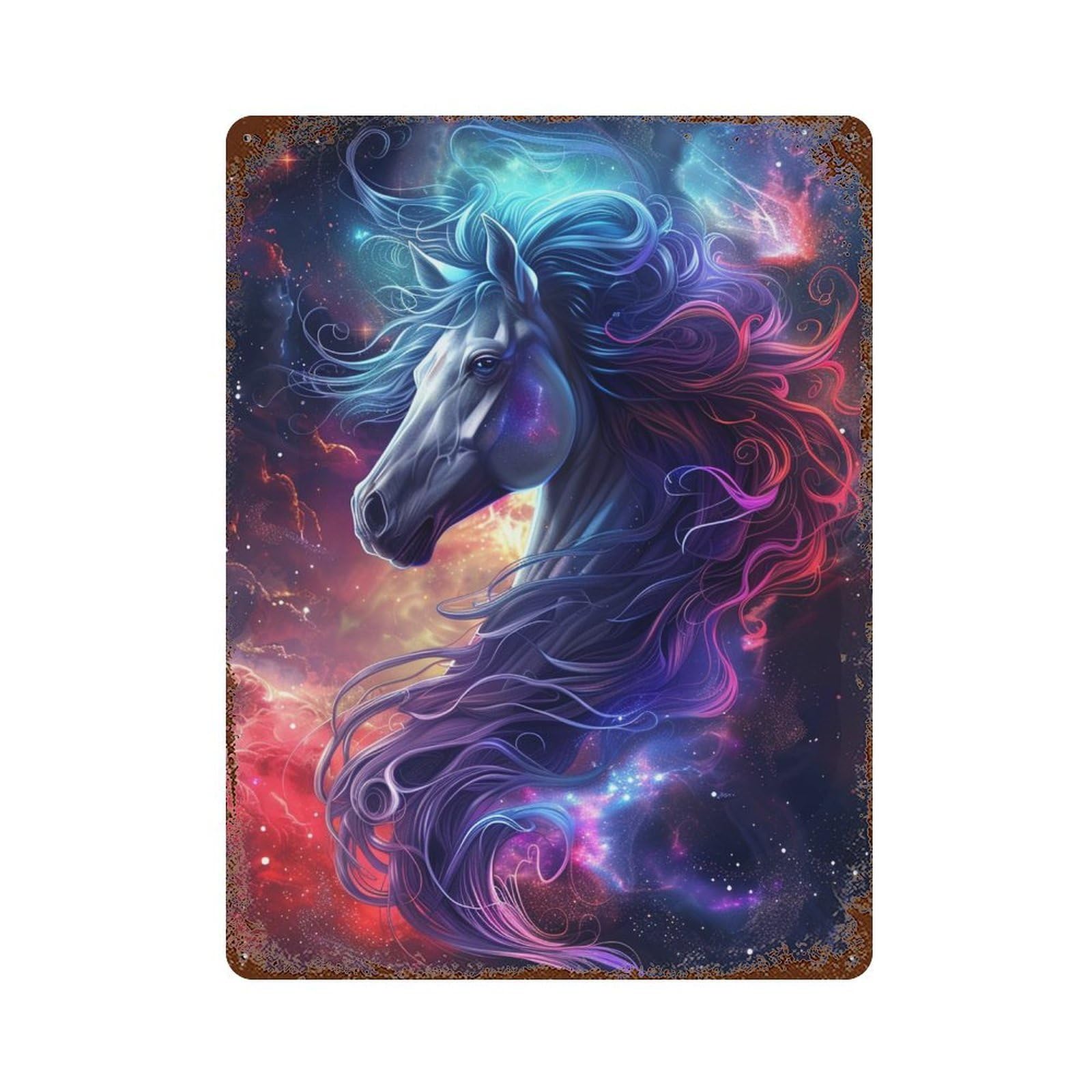 Galactic Horse Art Print Rustic Tin Plaque 15.7"x11.8", for Shed, Workshop And Garage Wall Decor, Shabby Chic Decor