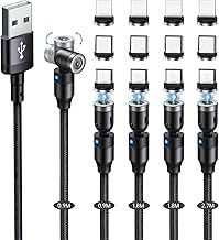Magnet Charging Cable SUNTAIHO 3in1 USB Cable 5-Piece Set [0.9+0.9+1.8+1.8+2.7M / 12 Terminals] 360-Degree + 180-Degree Rotation Magnet Magnetic Dustproof Detachable Light Micro USB Type-C Connector
