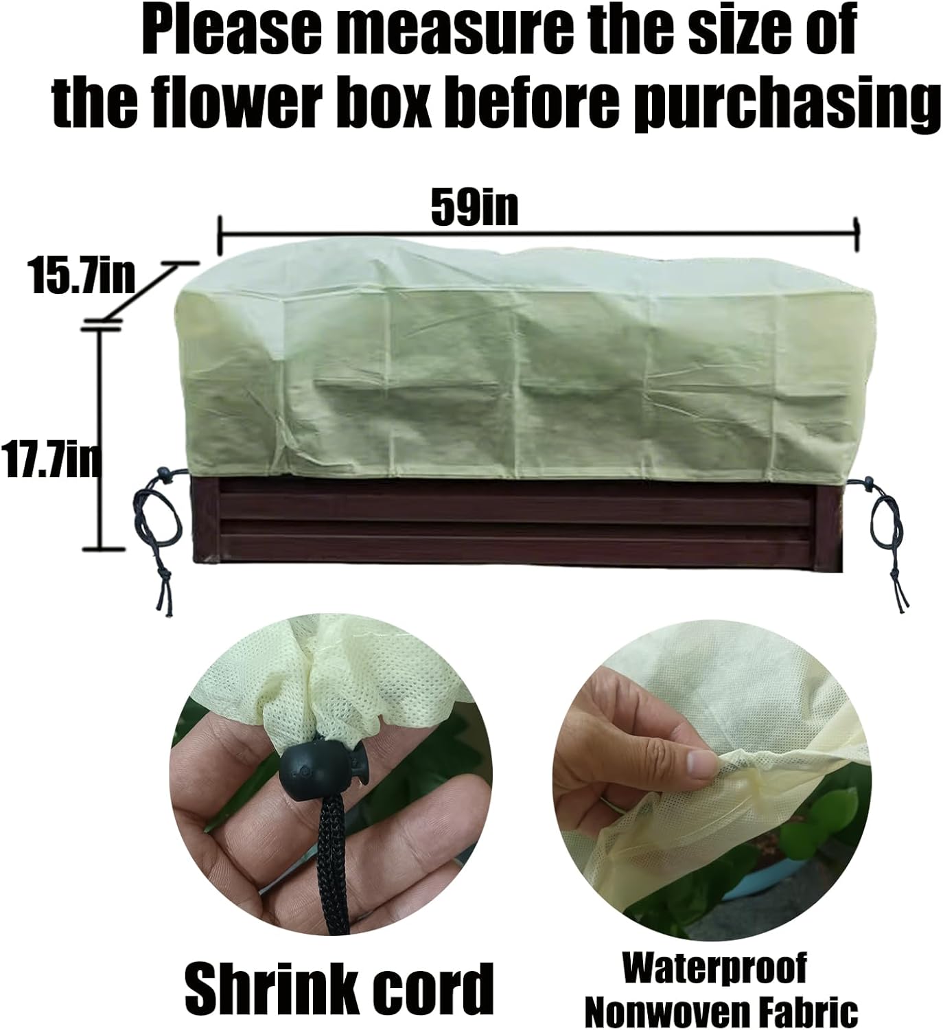 EJW Planter Cover, Plant Covers Freeze Protection,4 Pack 59"*17.7"x15.7" Planter Covers for Winter, Frost Cloths for Outdoor Plants, Raised Bed Covers for Winter.