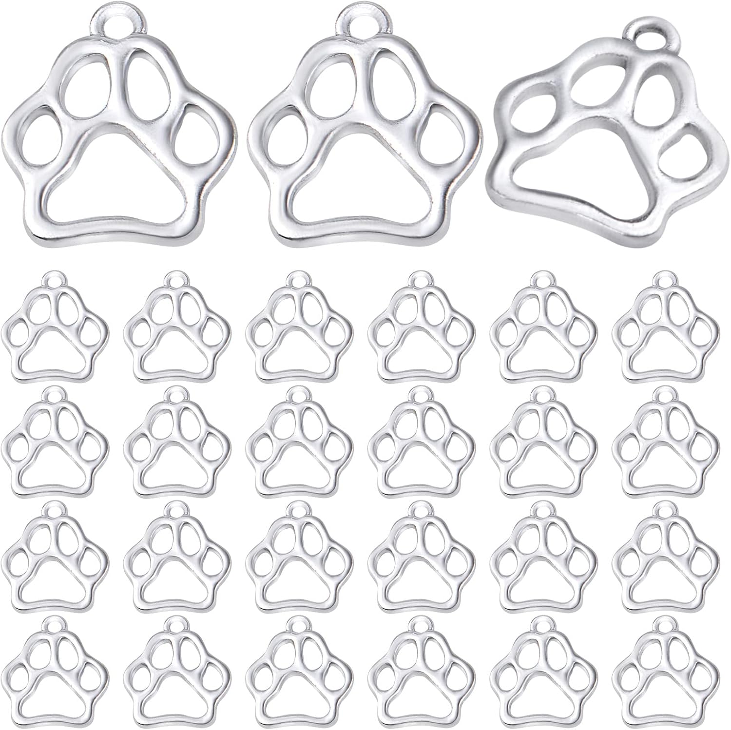 BronaGrand 100pcs Animal Paw Charm Alloy Bear Cat Dog Paw Print Charms Jewelry Pendants for Earring Bracelet DIY Jewelry Making Findings