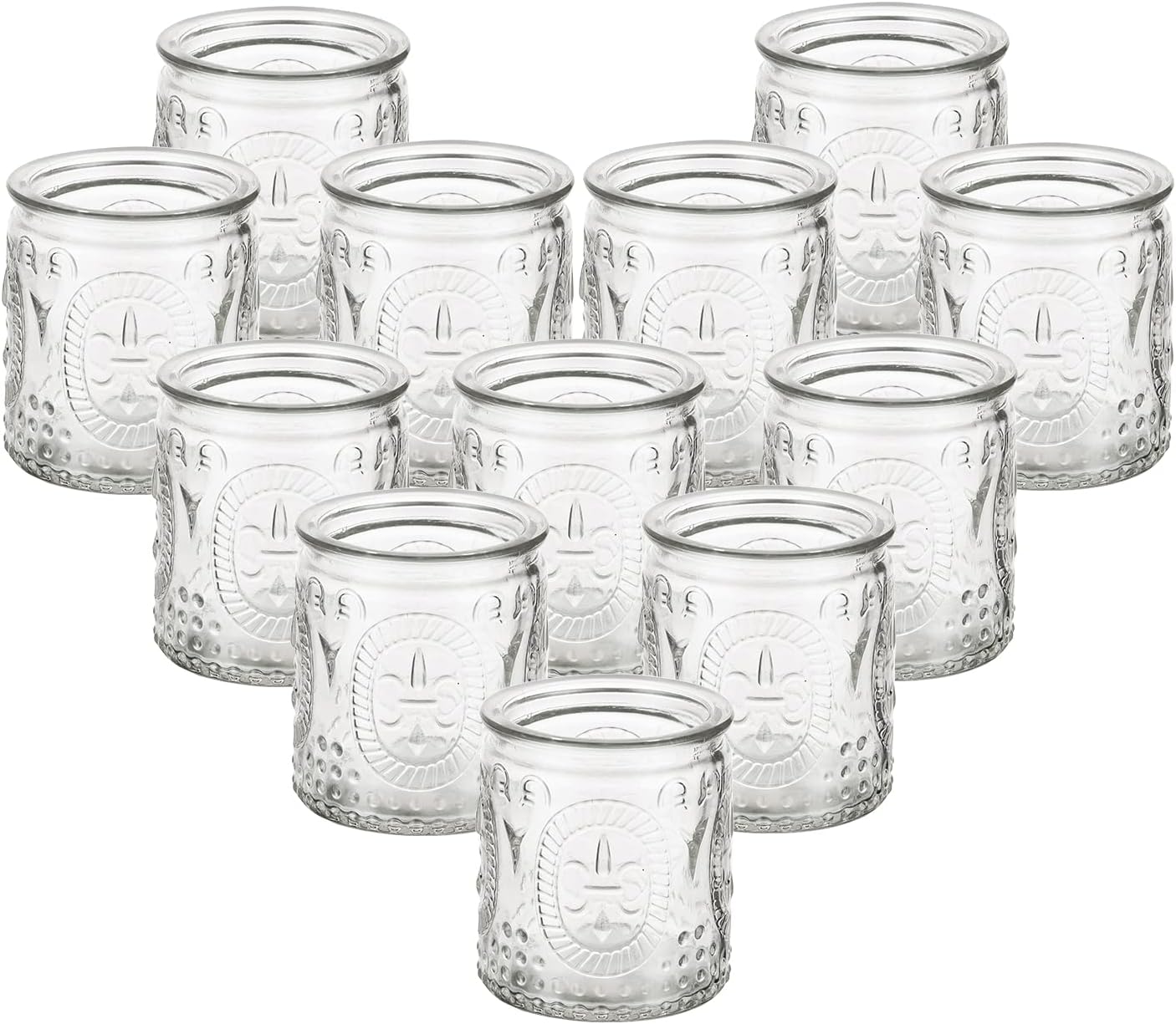 Glass Votive Tealight Candle Holders, 12Pcs Glasseam Clear Vintage Tea Light Candle Holders Floating Candle Holder Bulk for Christmas Dining Table Wedding Centrepieces Ceremony Living Room Decorations