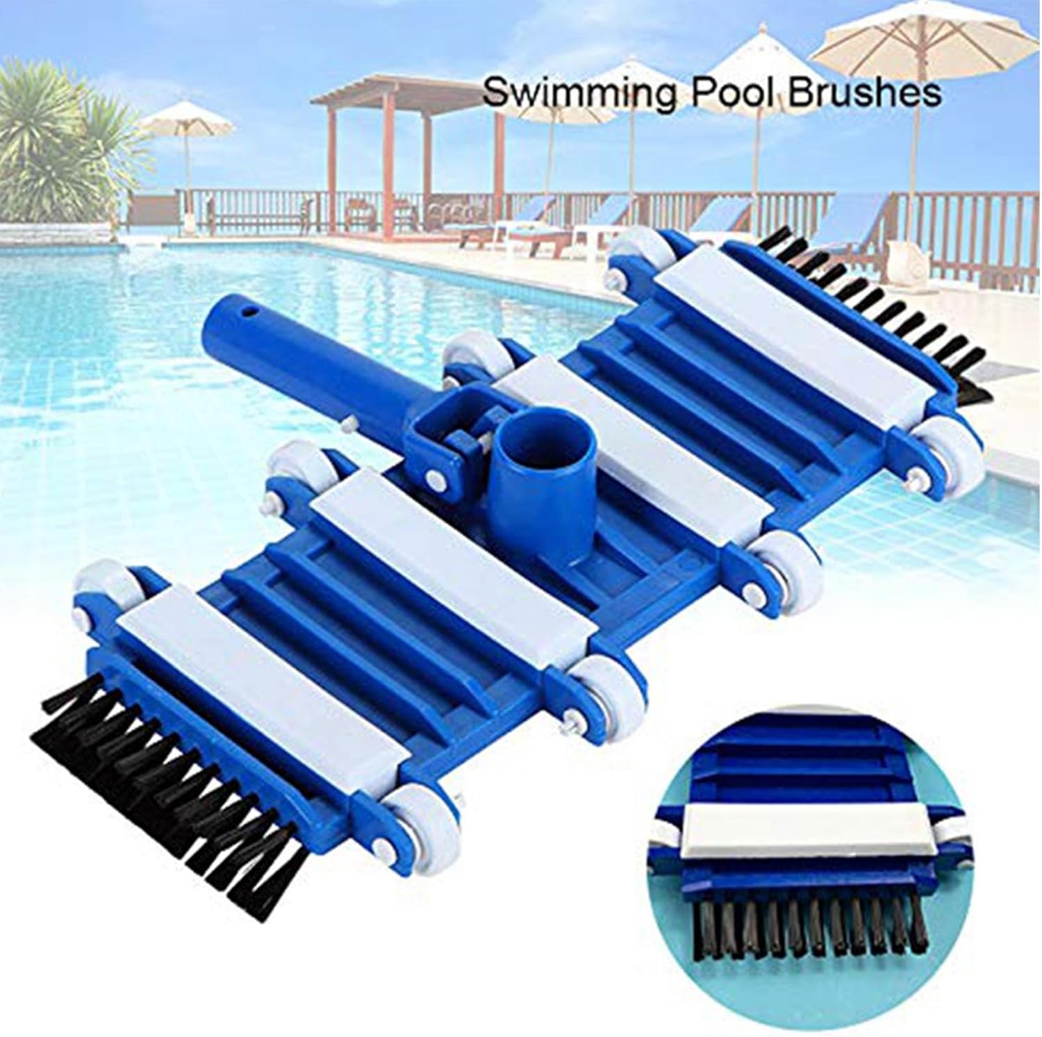 Pool Vacuum Head, Flexible Pond Vacuum Head with 4 Weighted Plates and Wheels Side Cleaning Brushes for Inground Above Ground