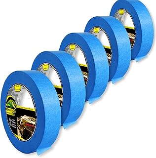 KrokTape 5x Goldband Abklebeband Lackierband 25mm x 50m Malerklebeband Abdeckband Maler Klebeband zum Streichen Lackieren Malerband Abklebeband Blau