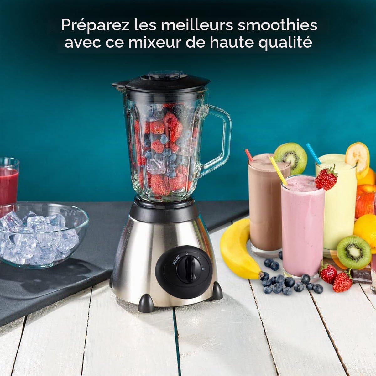 Royal Swiss® Blender 1030W – Mixeur Smoothie, Shake et Glace Pilée – Inox Durable – Bol 1,5 L – Mixeur Familial Haute Puissance pour Cuisine Maison