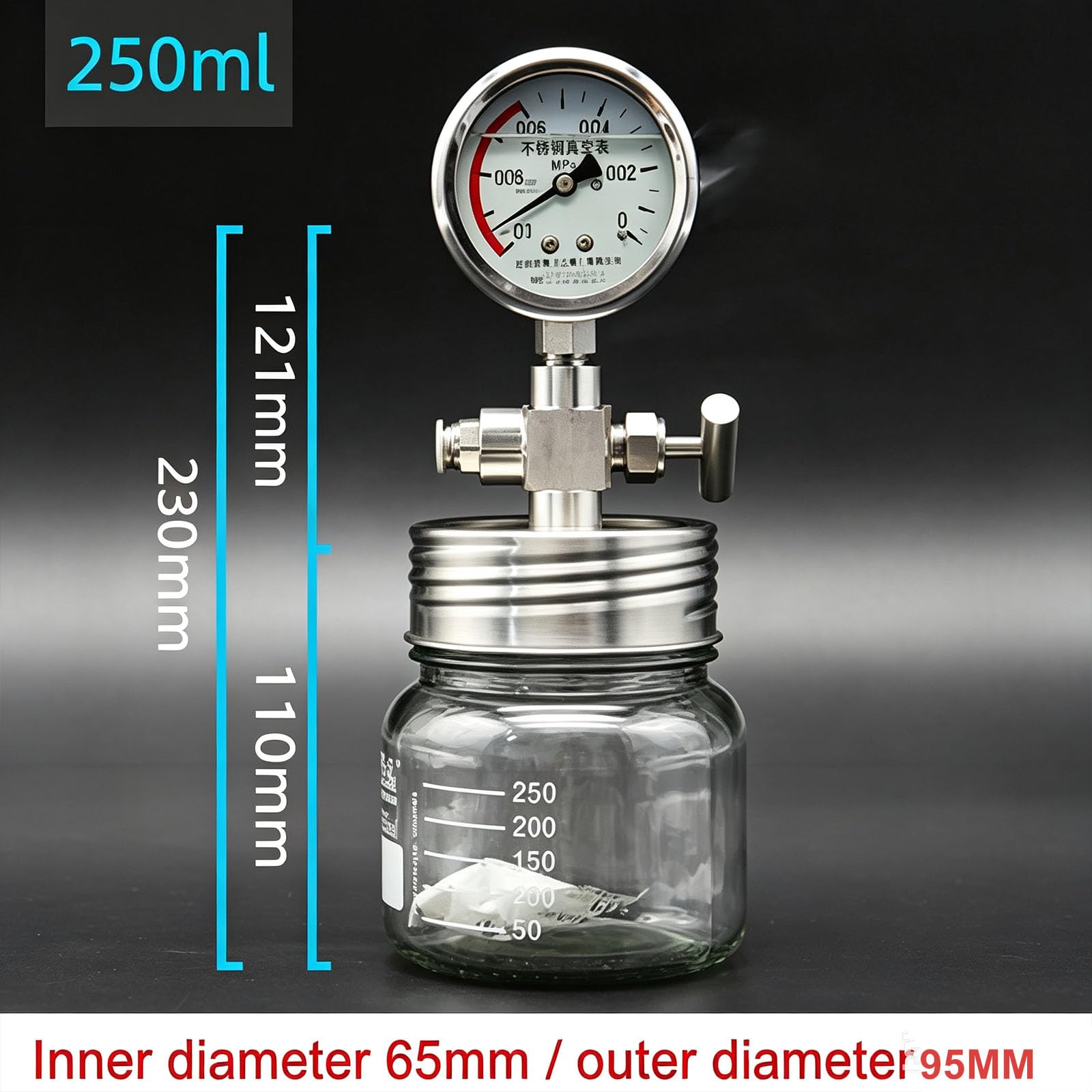 Camera A Vuoto In Vetro, Camera Di Degassamento Sottovuoto Con Manometro, Materiale In Vetro, Facile Da Usare, Per La Conservazione Di Campioni Di Laboratorio, Stoccaggio Di Campioni 500ml