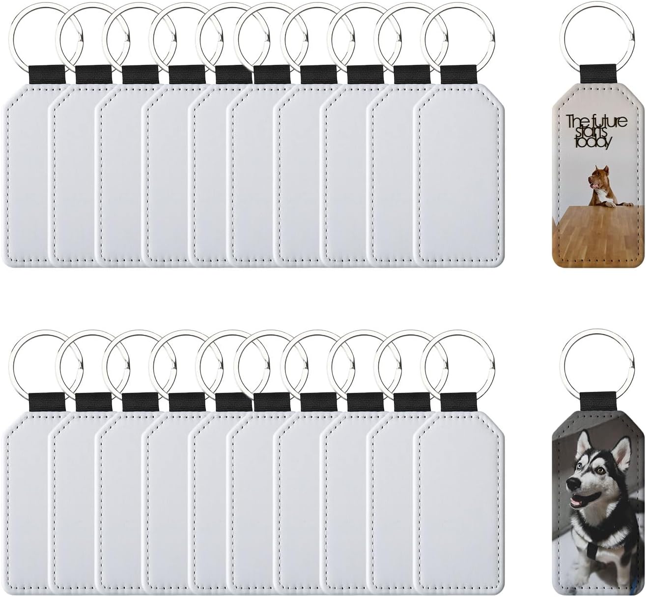 20 Pcs Sublimation Blank Keychains Bulk, PU Leather White Keyrings Heat Transfer Ornament Pendants for Man Women