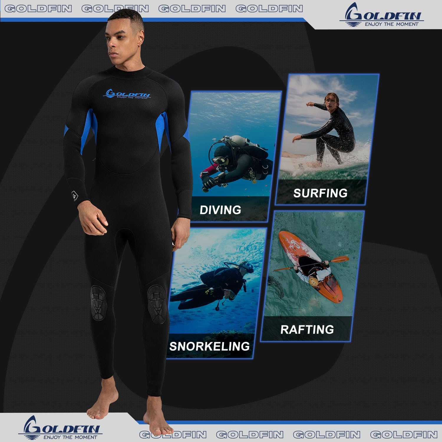 GoldFin Wetsuit for Men, Mens 3mm Wetsuits Fullbody Back Zip Keep Warm in Cold Water