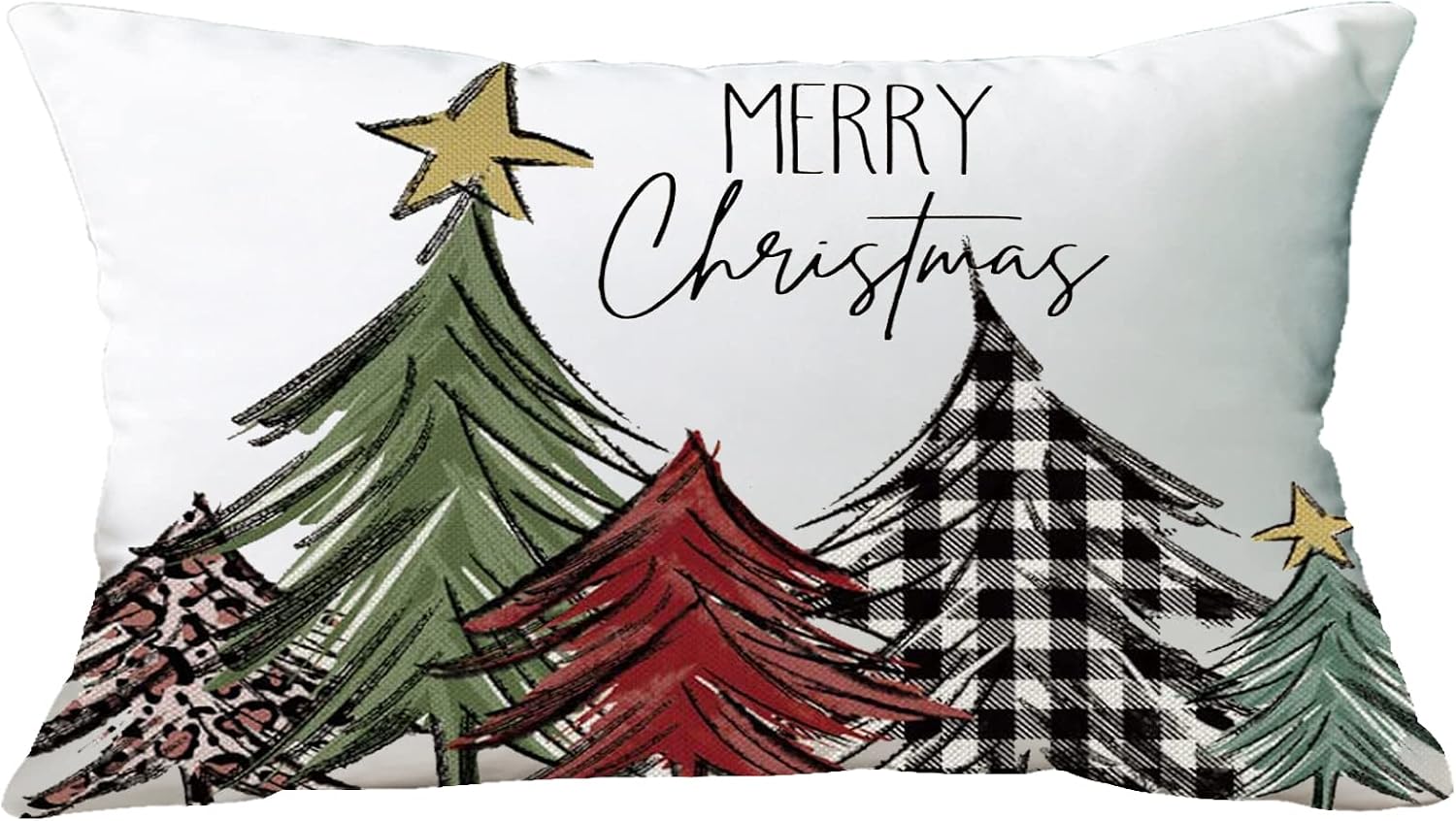 Ramirar Merry Christmas Velvet Pillow Cover – Watercolor Tree Design, 12x20 Inches, Soft White Velvet