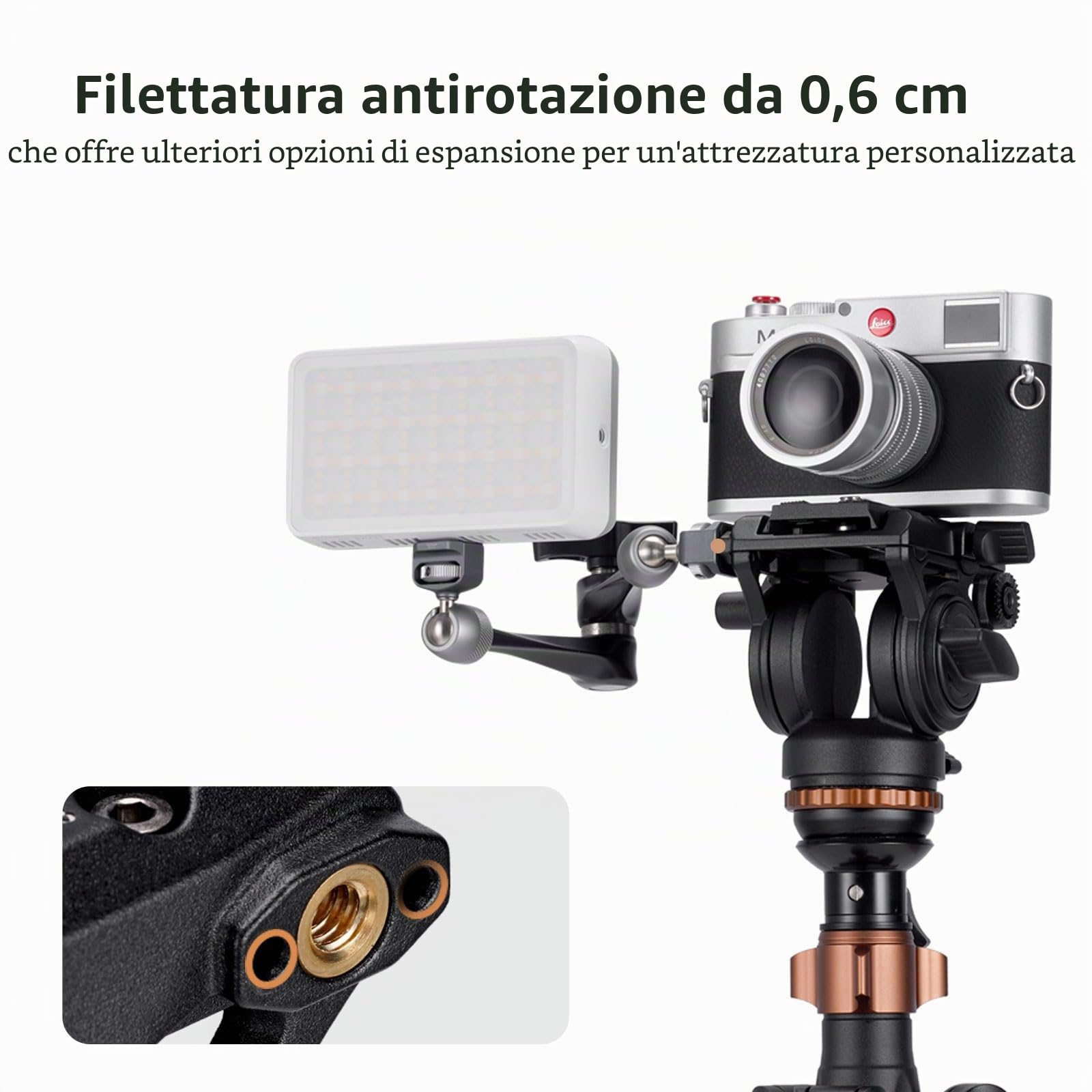 Testa fluida, treppiede Cayer H8 Videocamera Testa fluida con trascinamento per Canon Nikon Sony Olympus Panasonic DSLR Camera, con vite di montaggio da 3/8 "e 1/4", impugnatura a 2 sezioni