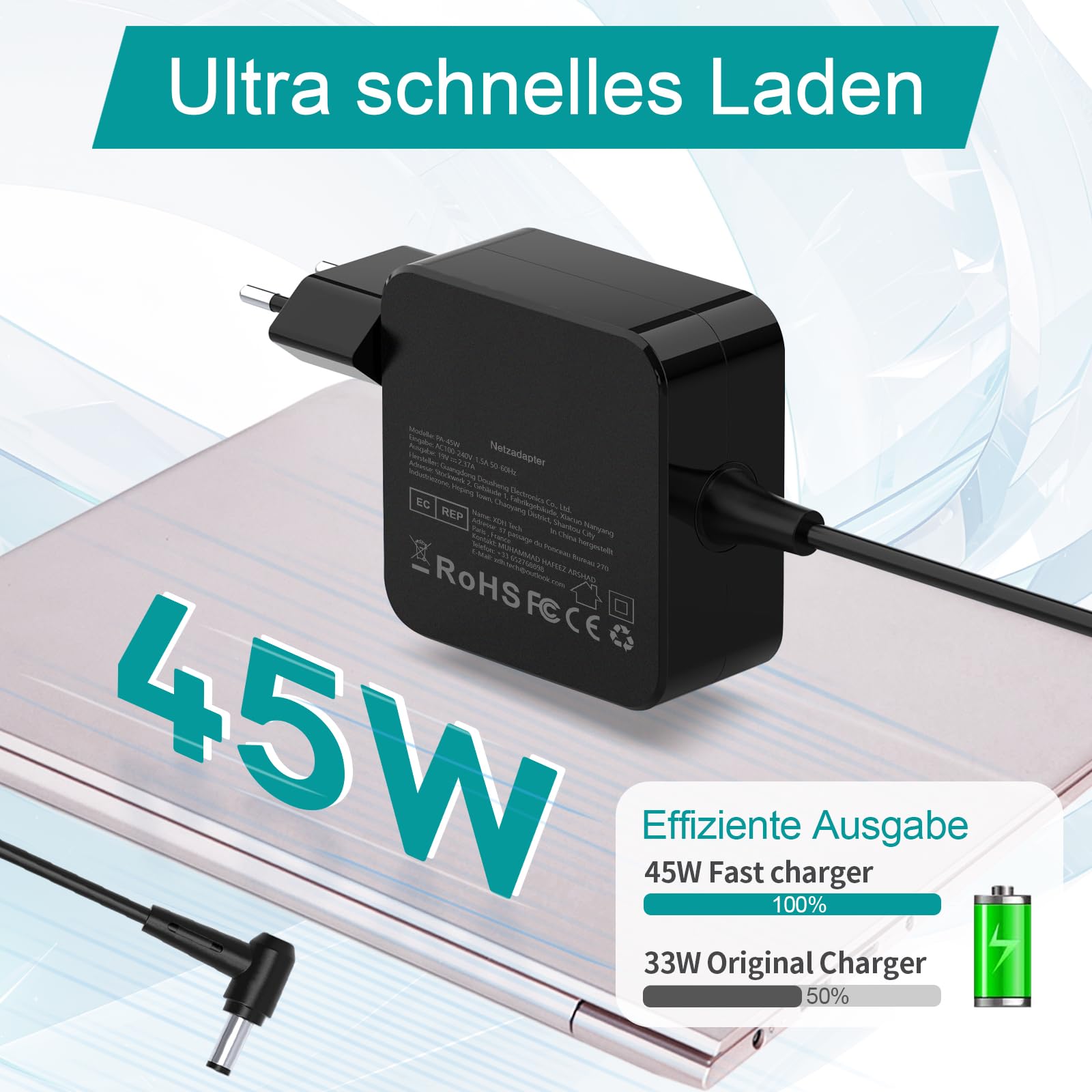 Chargeur ASUS 45W 19V 2.37A Pour PC Portable - Compatible Vivobook, Zenbook, Chromebook - Connecteur 4.0x1.35mm - 4