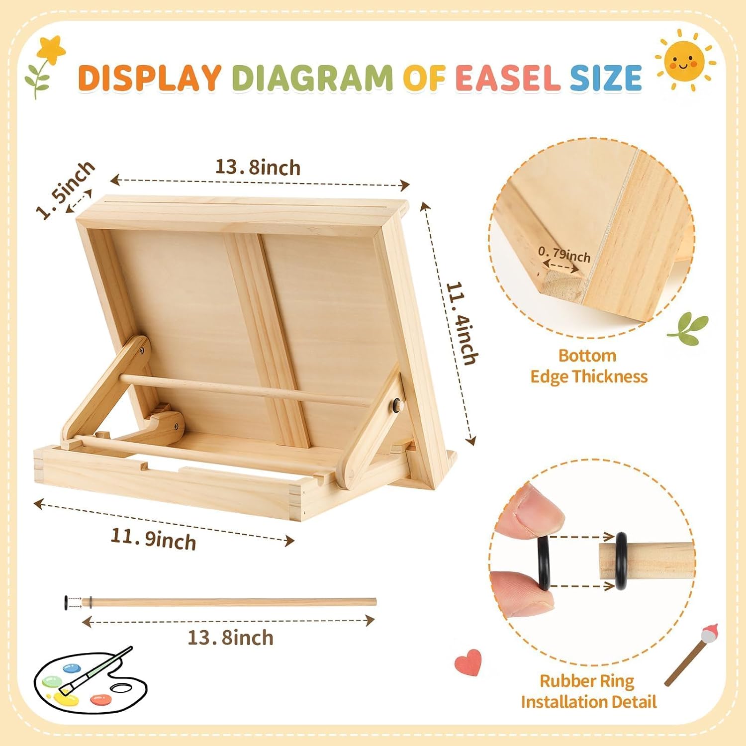Tabletop Easels for Kids Painting with Paper Roll Dispenser | (Paper Roll Not Included), 3 Angles Adjustable Art Drawing Board, Wood 13.8" x 11.4" Portable Fodable Easel with Gift Box