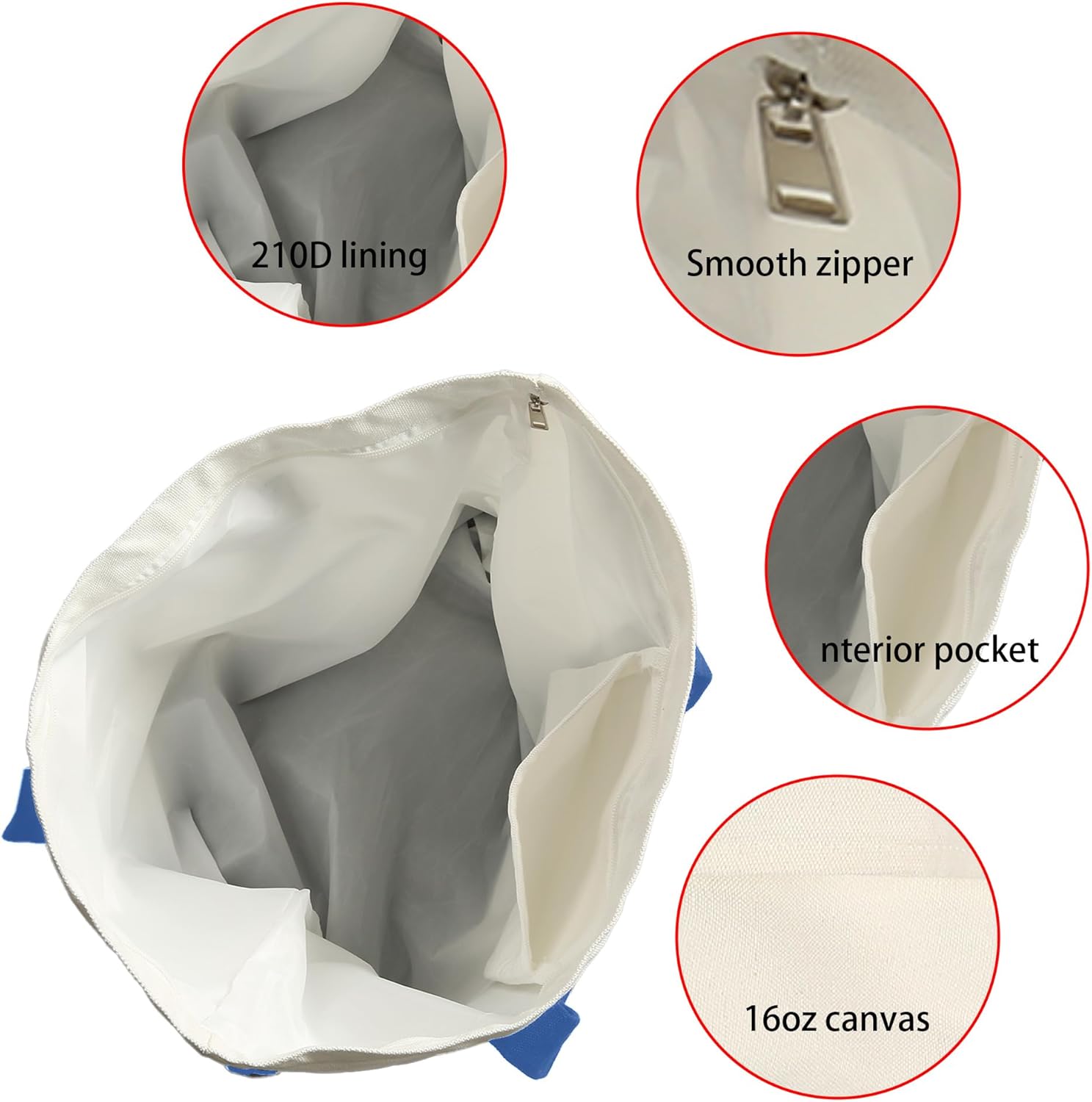 Extra Large Canvas Tote Bag with External Pocket, Reusable Grocery Shopping Bag with Waterproof Lining, Top Zipper - Image 3