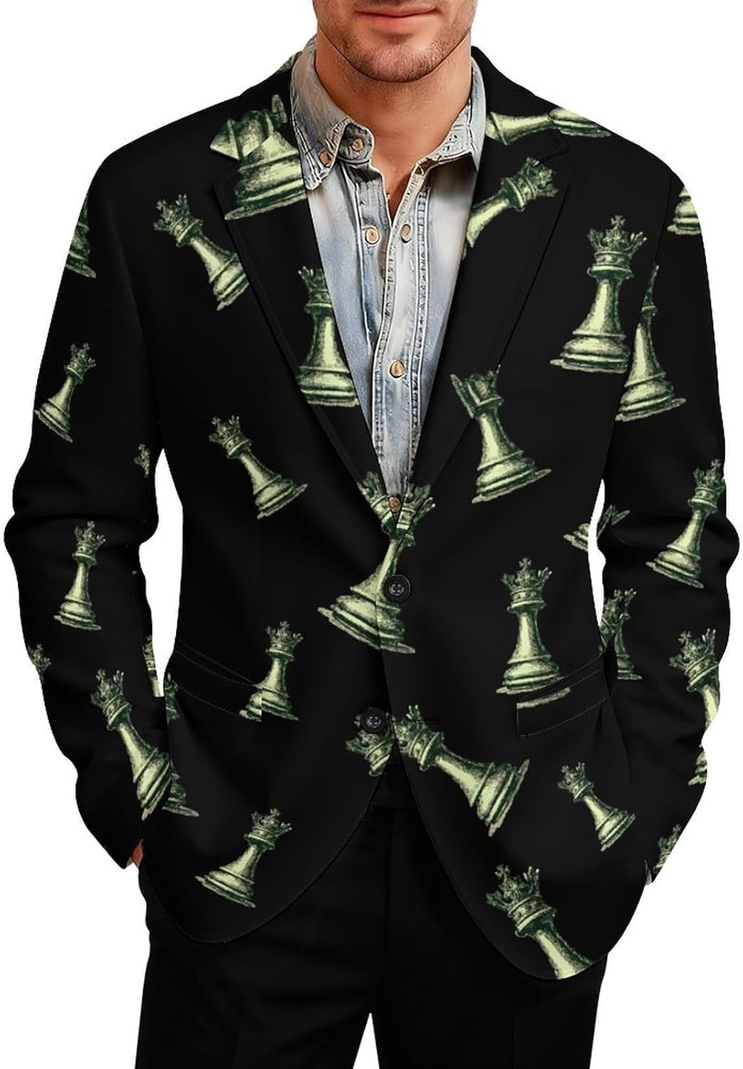 Chess1 Piece King1 Trendy Men's Two Button Suit Funny Casual Slim Fit Blazer Coat Tuxedos Jackets