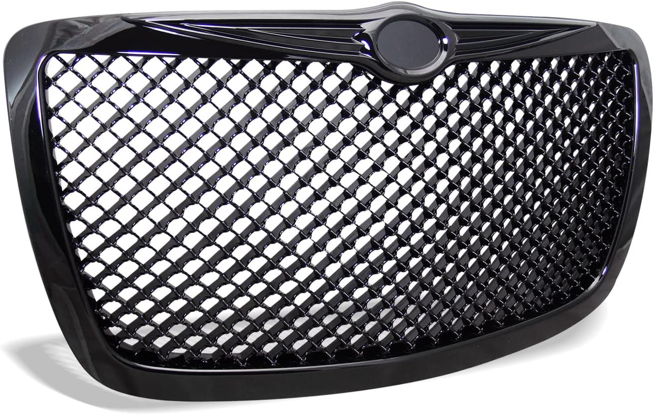 Armordillo Mesh Style Front Grille|Compatible With 2004 2005-2010 Chrysler 300 / 300c / 300 Touring/Limited/SRT-8|8719459|Piano Black|Front Hood Bumper Grille
