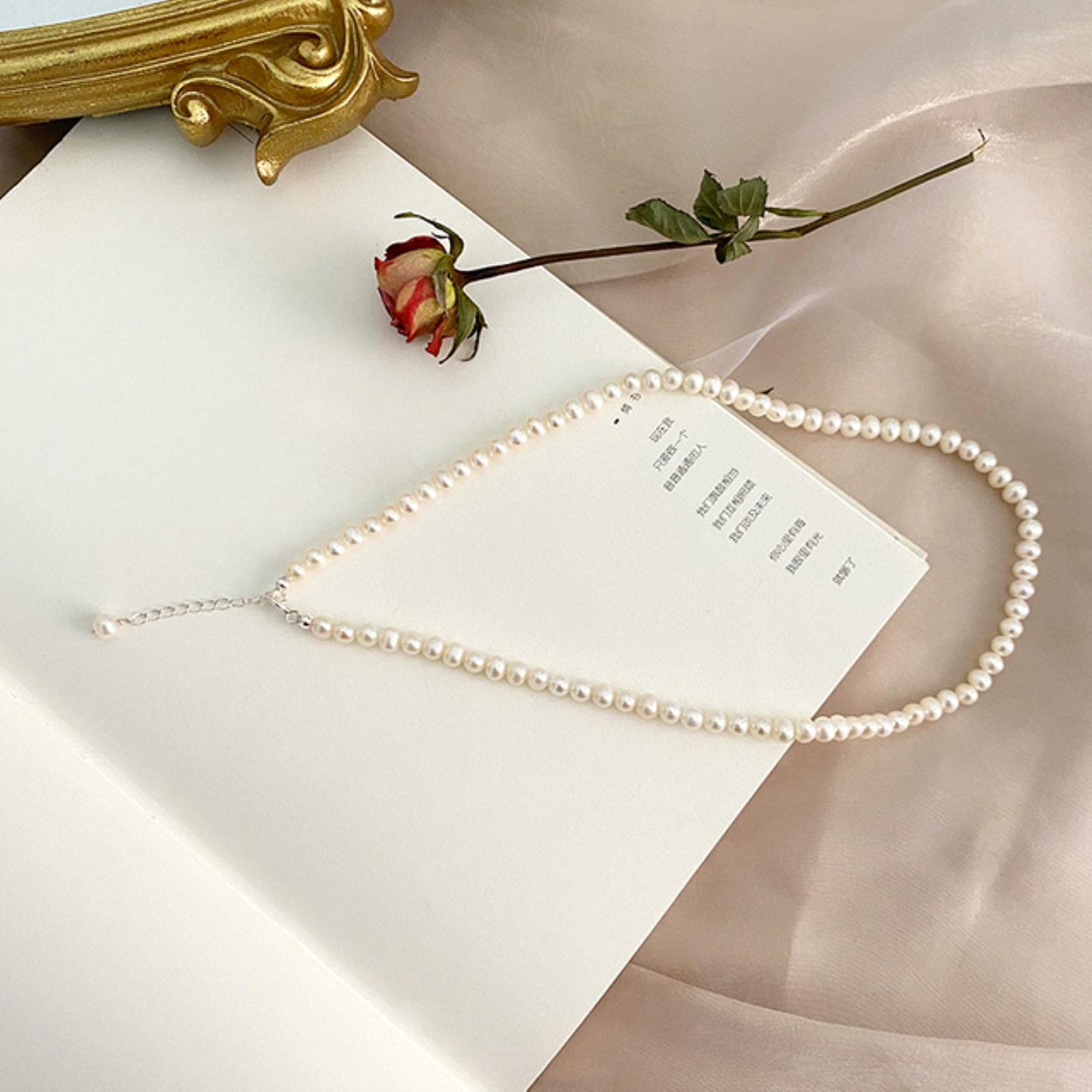 LOKILOKI Collar De Perlas De Agua Dulce Natural 925 Cadena De Plata Esterlina Joyería De Moda para Mujeres