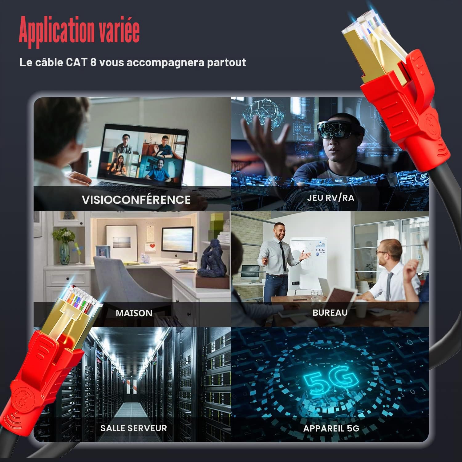 Cat 8 Câble Ethernet 15M, Haut Debit Blindé Rj45 Cable Réseau 15 Mètres | Cat8 Rj45 Noir Extérieure Intérieur 40Gbps 2000MHz, POE 26AWG SFTP Gigabit Cable Internet LAN pour Routeur Modem