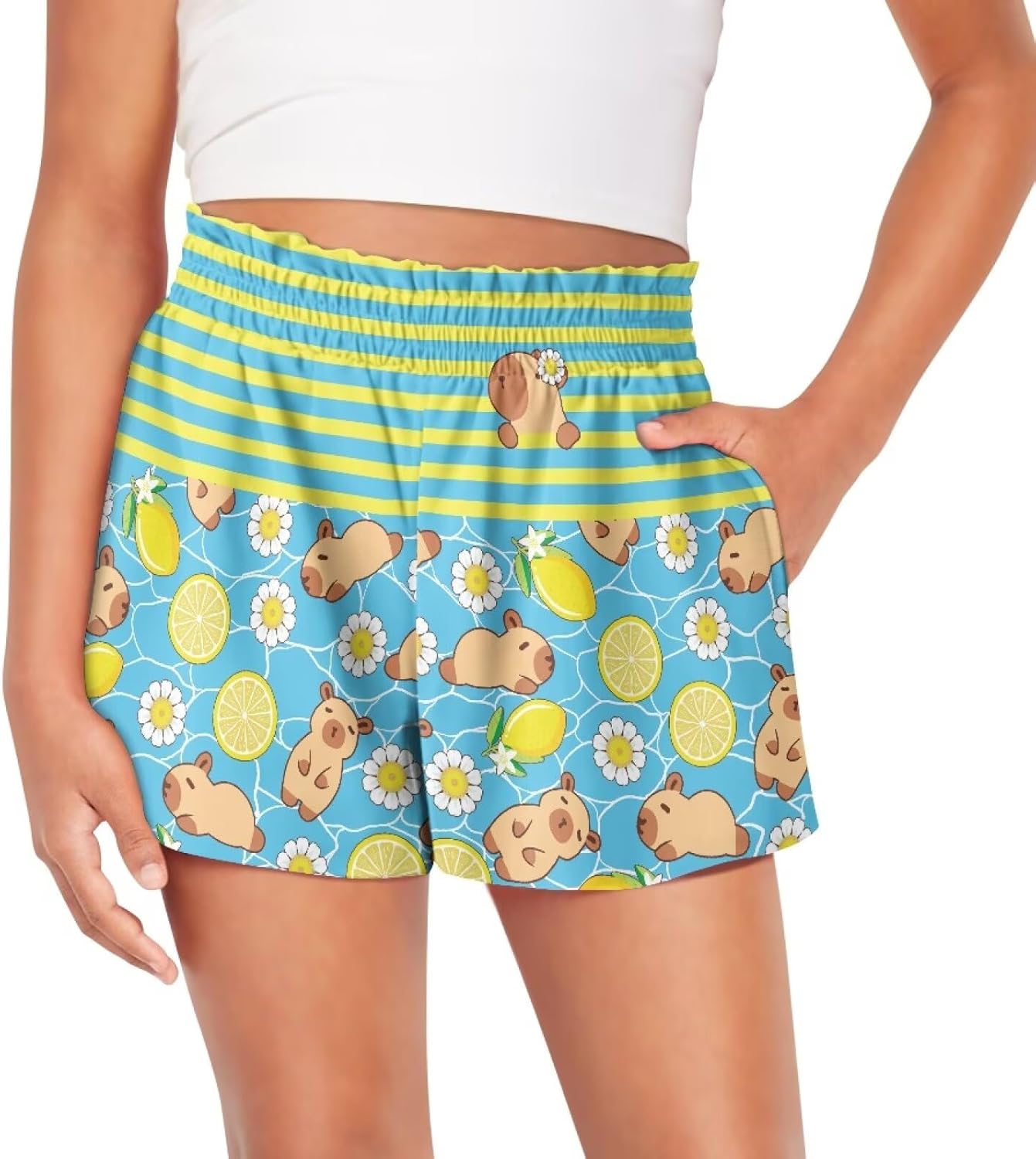 Girls Shorts,Girls Elastic Waist Butterfly Short with Pockets Quick Drying Biker Yoga Gymnastics Shorts for 5-16Y