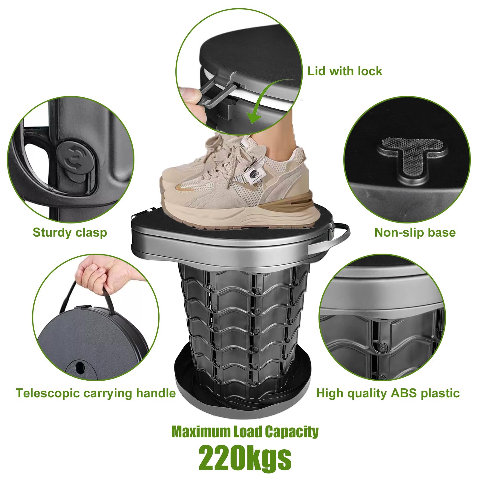 Toilette Portable, 220kg Toilette Seche Camping, WC Portable Pliable avec 10 Sac Seche, Camping pour Camping, Voyages, Randonnée, Pêche