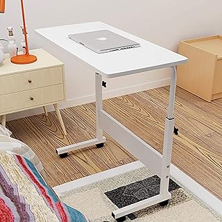 Bedside Overbed Table with Rolling,Liftable Adjustable Laptop Table PC Desk,TV Snack Tray Mobile Compact Sofa Table for Medical Home Patio Side Table-White 80x40cm(31x16inch) Favorite Gift