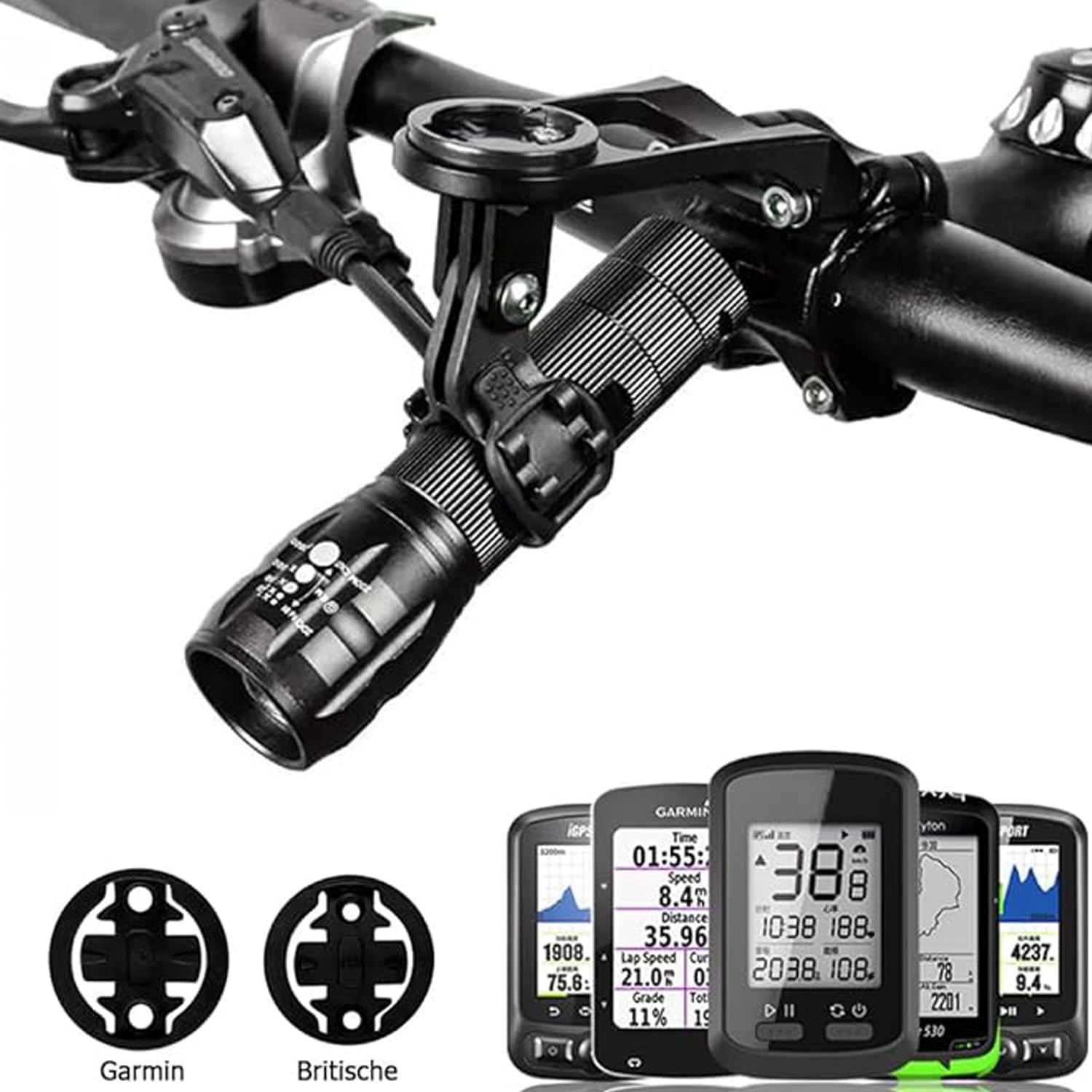 JOYOLA Fahrrad Halterung, Aluminiumlegierung Verstellbare Fahrradcomputer Halterung Rennrad Fahrradhalterung Kit Kompatibel für Edge Elemnt Bryton Cateye (Schwarz)