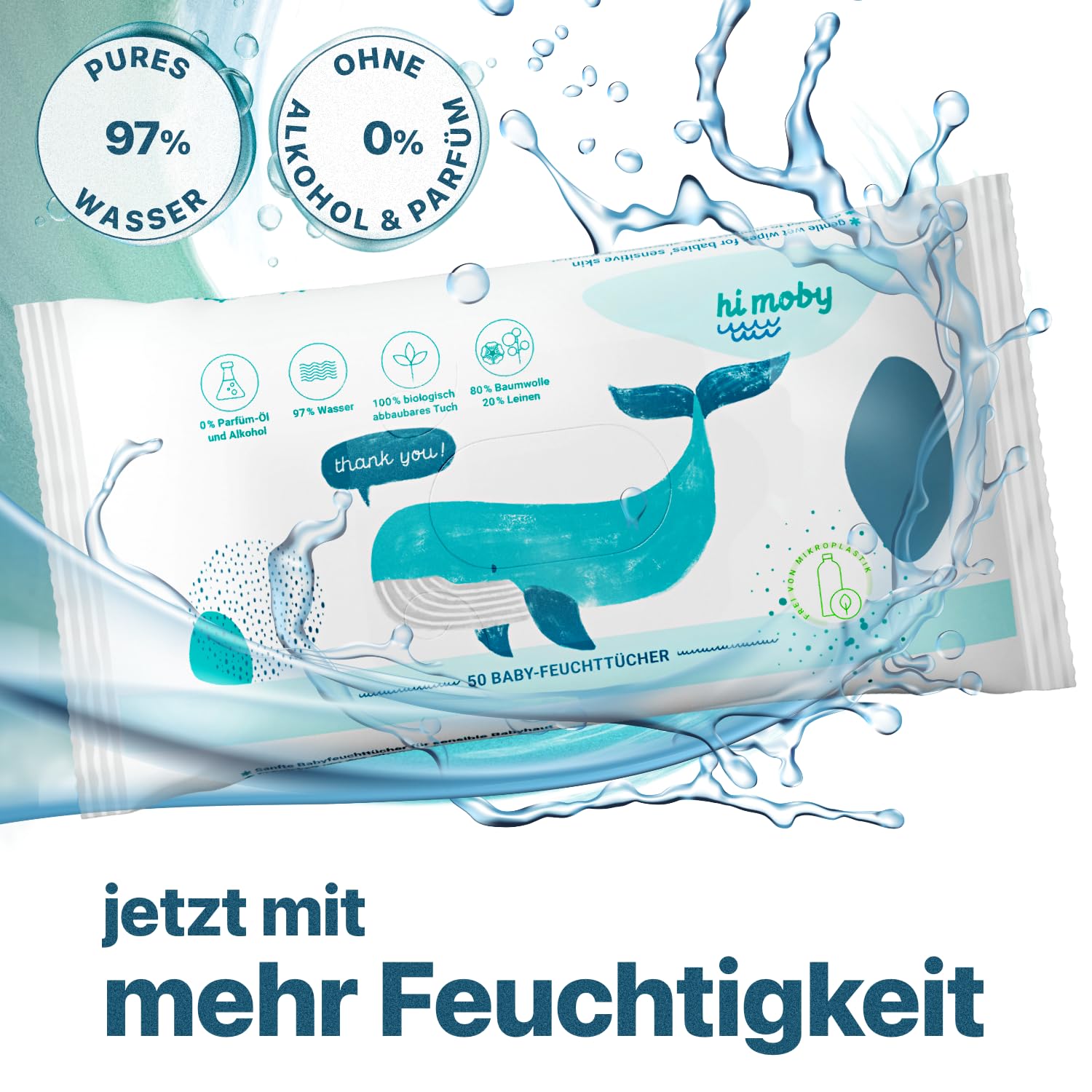 hi moby - Salviettine umidificate per bambini in cotone e lino, set regalo 600 panni (confezione da 12 x 50 pezzi), senza profumo, senza plastica, per pelli sensibili del bambino, biodegradabili