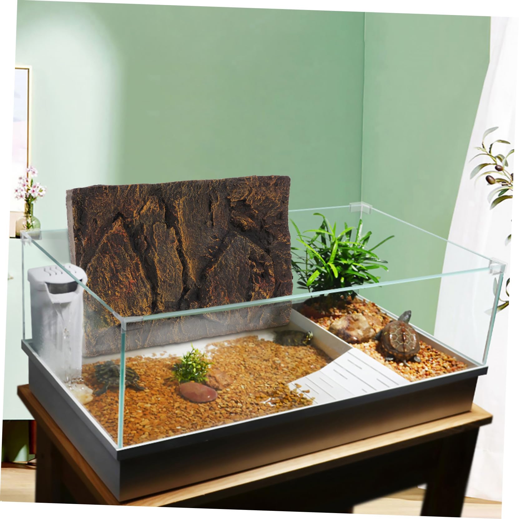 Placa de Fondo para Tanque de Reptiles 3D de Piedra PU | Decoración para Acuario y Tortuguera, Fondo Natural Estilo Práctico, Tamaño Variación Aproximada de 1cm