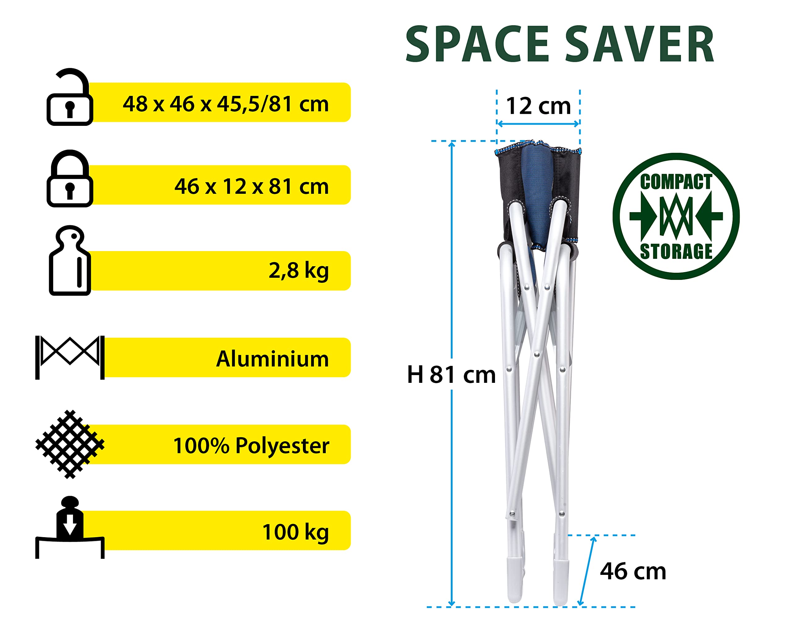 BRUNNER 0404184N.C05 Sedia Regista Captain, Nero/Blu