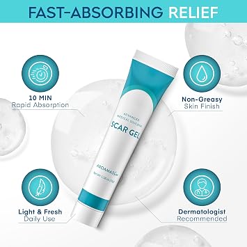Aroamas Scar Advanced Scar Gel - Medical-Grade Silicone Scar Gel to Help Improve The Appearance of Scars and Stretch Marks for Face & Body - 45g
