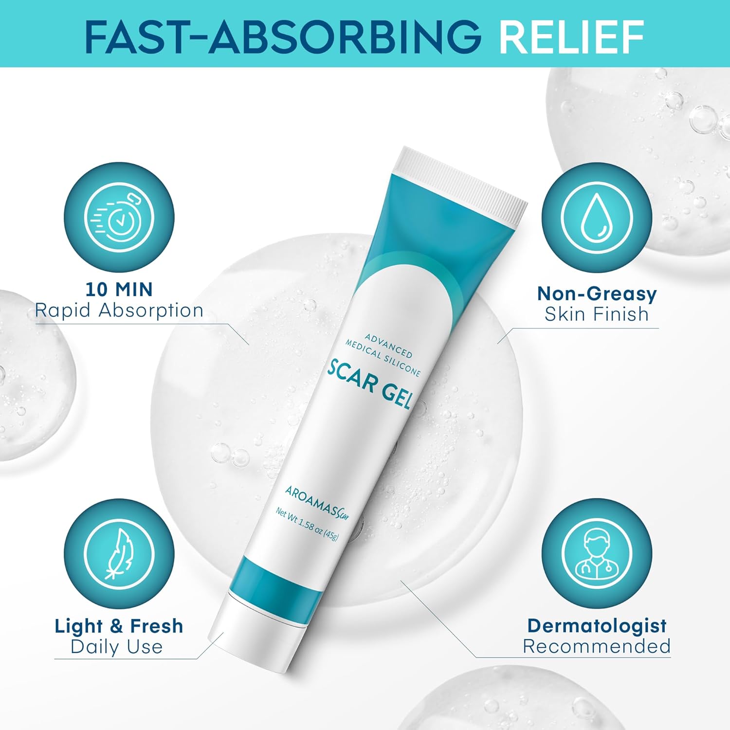 Aroamas Scar Advanced Scar Gel - Medical-Grade Silicone Scar Gel to Help Improve The Appearance of Scars and Stretch Marks for Face & Body - 45g - Image 6