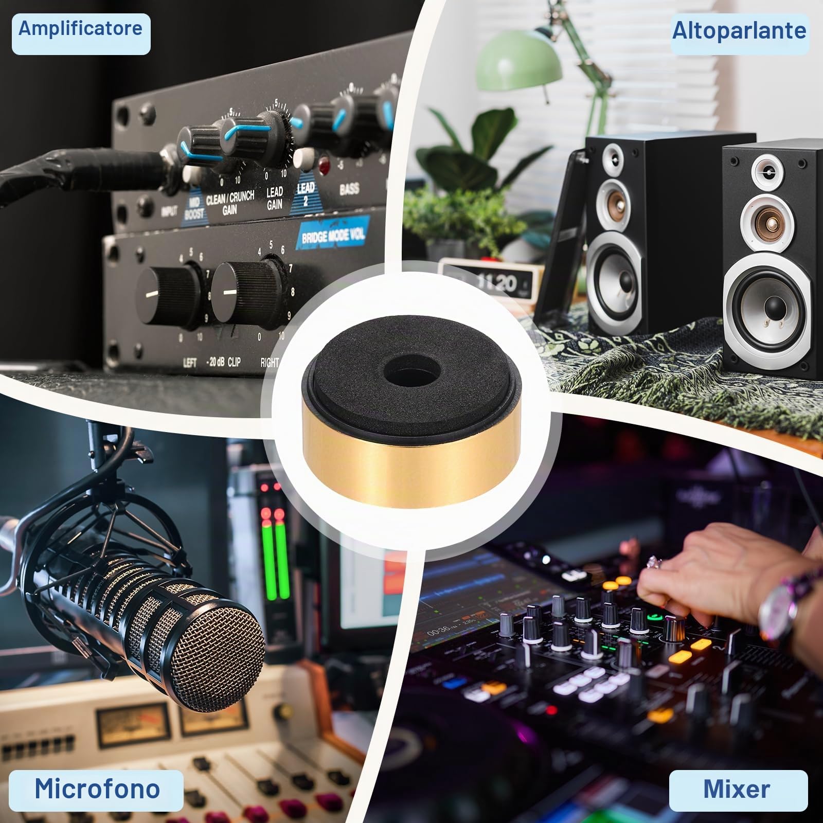 QUARKZMAN Piedini Antivibranti In Gomma Per Altoparlanti E Subwoofer – 16x8mm, Basamento Antiscivolo Con Adesivo, Confezione Da 4, Nero - 2
