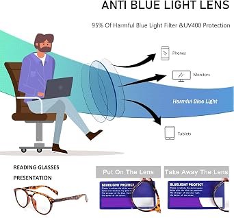 Aviator Round Reading Glasses for Men and Women,3 Pairs Oversized Blue Light Blocking Spring Hinge Readers