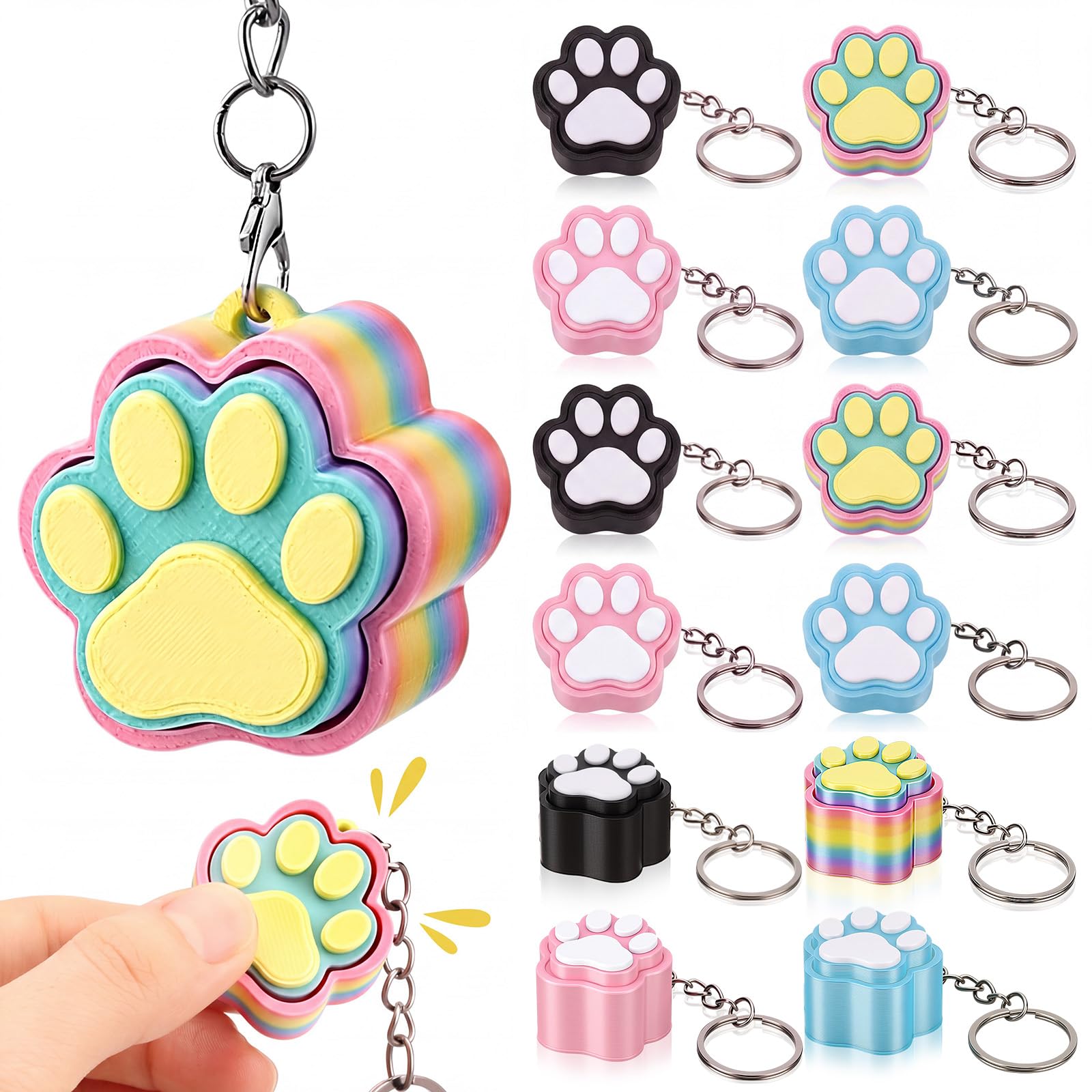 Kenning 12 Pcs Paw Clicker Fidget Keychains Bulk, 3D Printed Fidget Toys