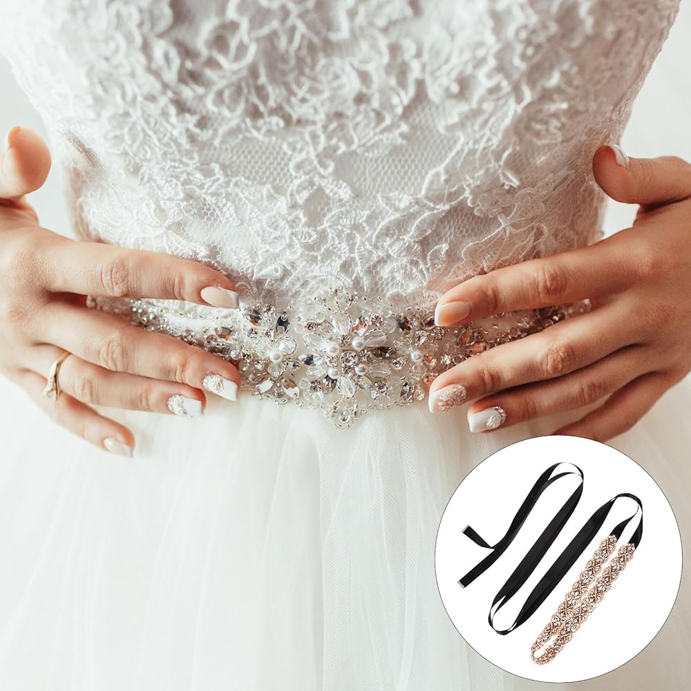 QUARKZMAN Cintura Nuziale con Strass per Abito da Sposa, Cintura a Fascia Damigella d'Onore Cristallo a Mano, Accessori per Abiti Donna con Nastro, Rosa Oro
