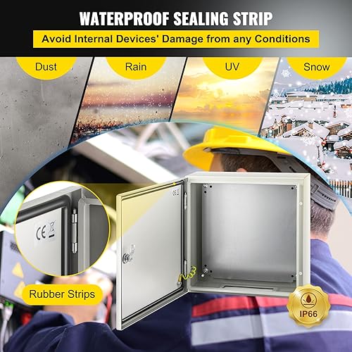 Miniatura 4 de VEVOR NEMA - Caja de acero de 16 x 16 x 6 pulgadas, caja eléctrica de acero NEMA 4X, IP66 impermeable y a prueba de polvo, caja de conexiones
