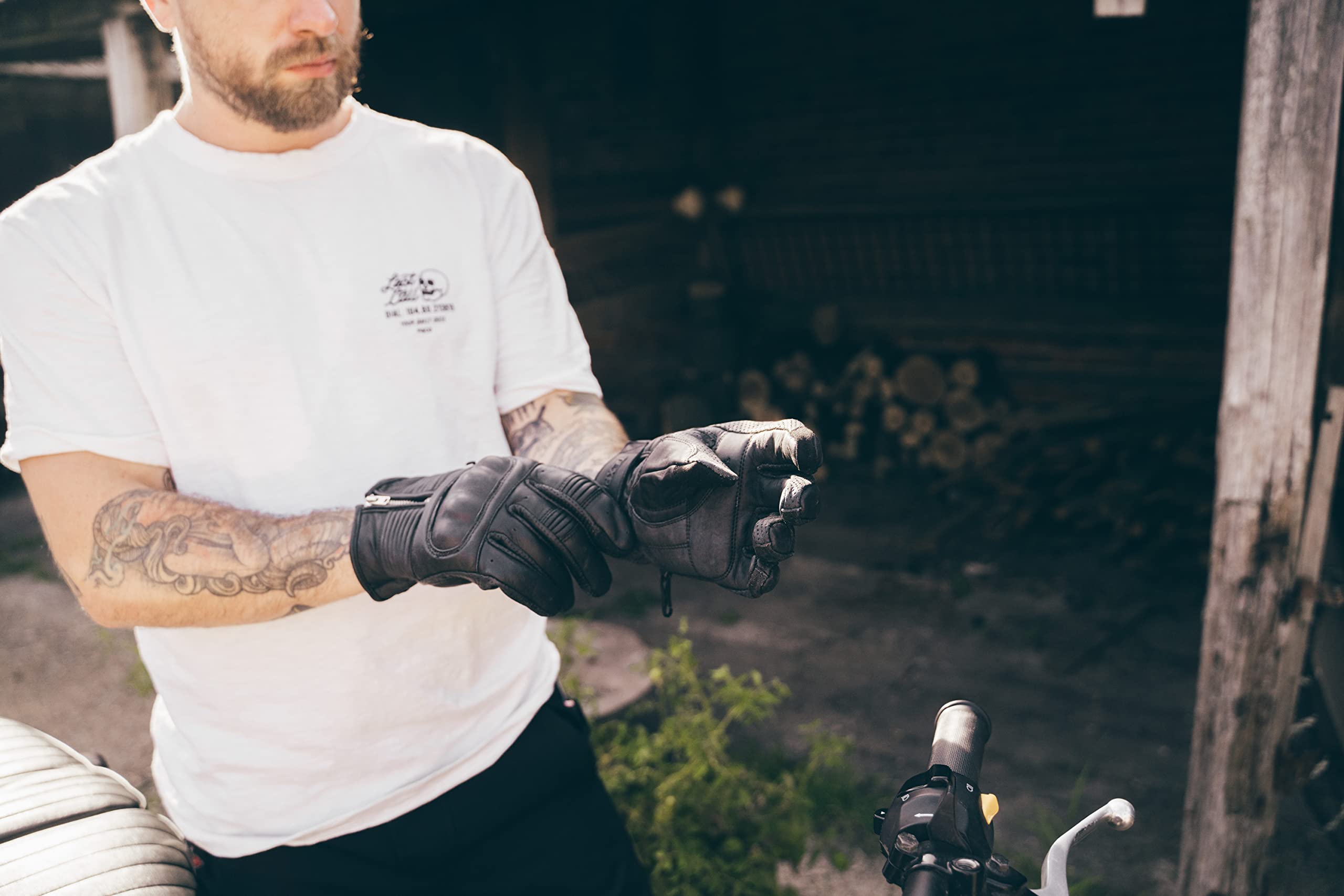 Texpeed Guanti da moto in pelle uomo - Estivi/invernali Guanti per motociclisti - Protezione delle mani zippata per ciclomotore Armatura