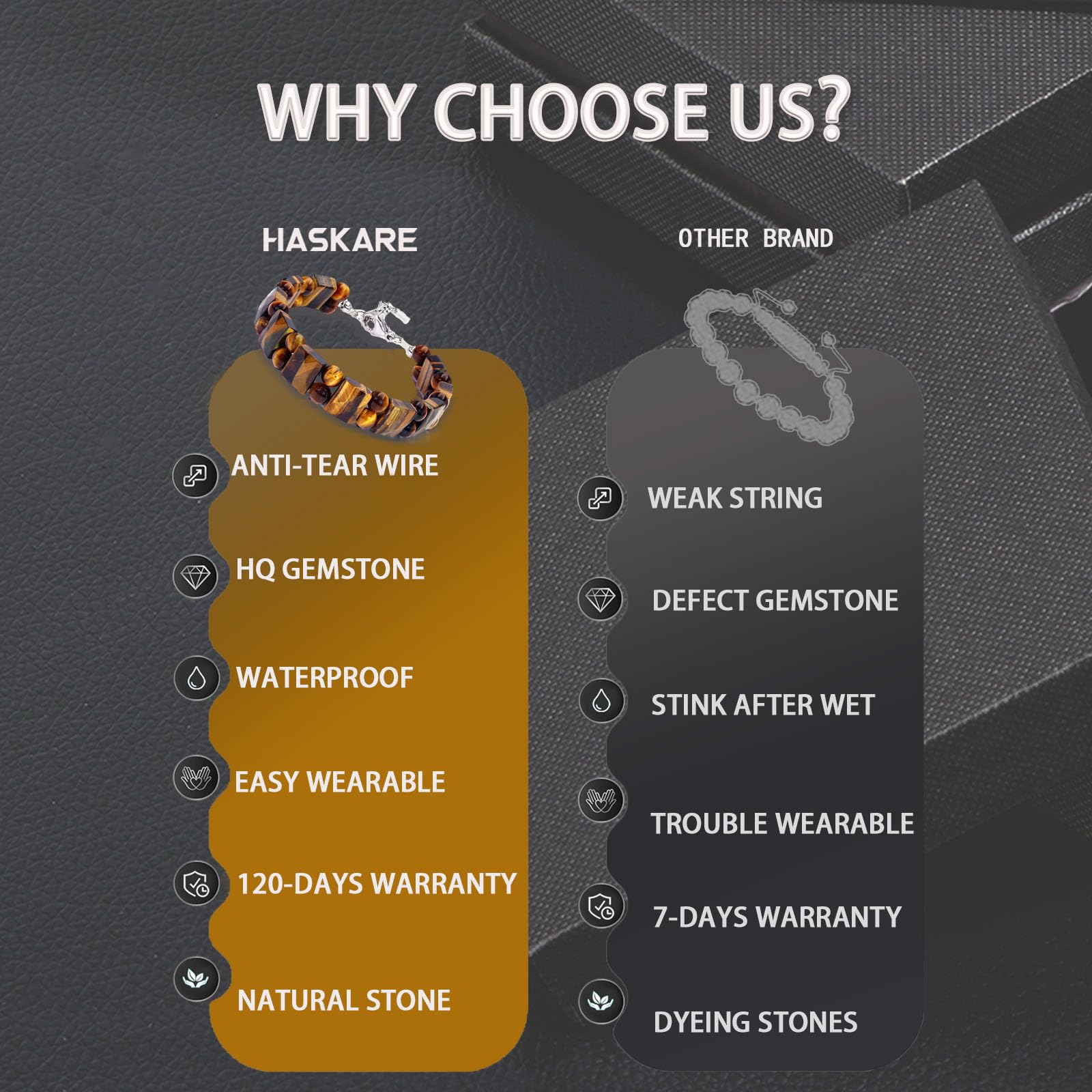 HASKARE Herren Tigerauge Armband Naturstein Perlen Verstellbarer Verschluss Spirituelle Heilung Handgemachter Schmuck für Männer, Stärke Schutz Geschenk für Ihn Papa Ehemann Freund