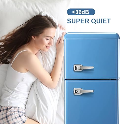 Miniatura 4 de Mini refrigerador para dormitorio, mini refrigerador de 3.2 pies cúbicos, refrigerador retro con puertas dobles ajustables y extraíbles, adecuado