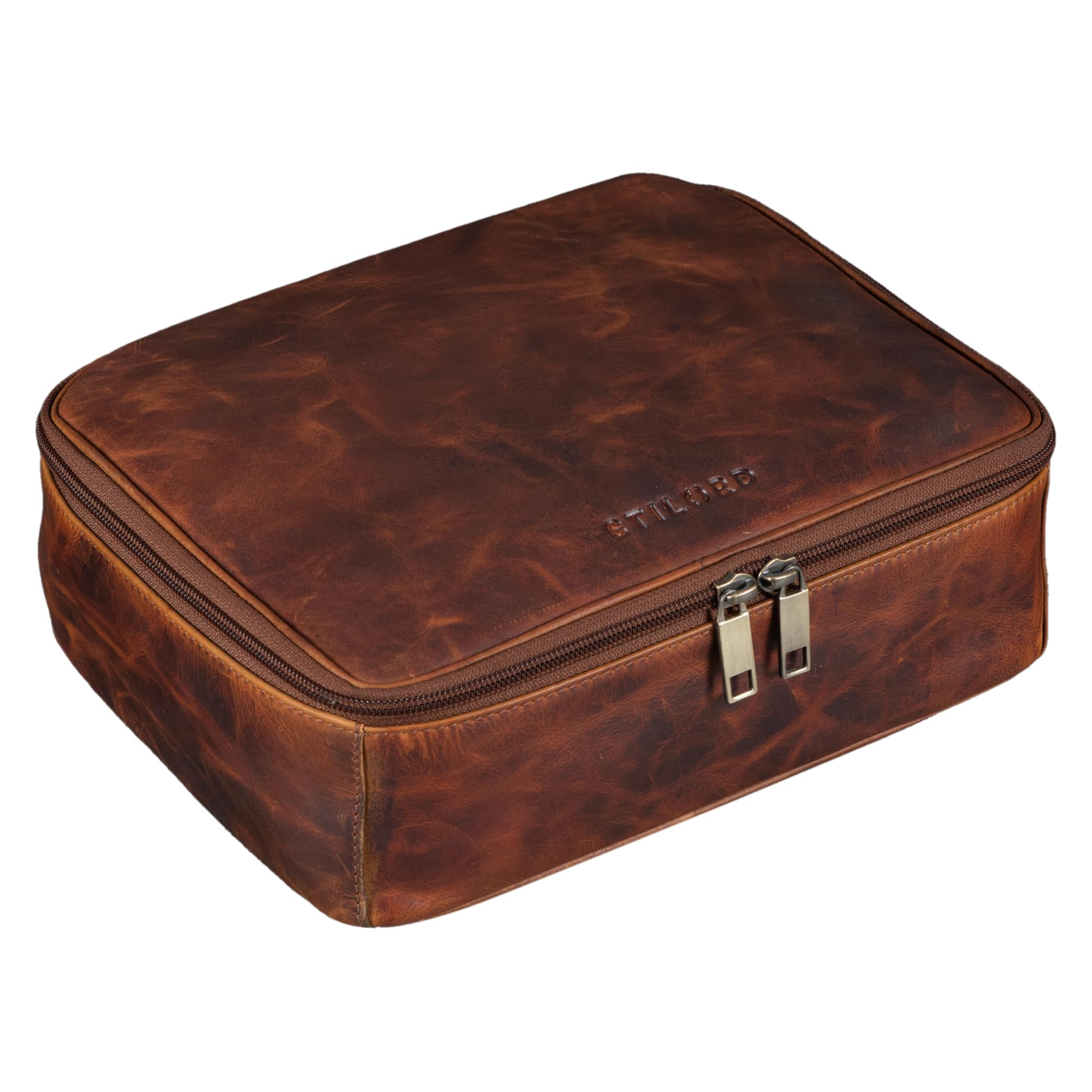 STILORD Lee Waschtasche Leder Kulturtasche Groß Kulturbeutel für Männer und Damen Toilettentasche Kosmetiktasche für Reisen aus Echtem Vintage Leder Farbe:schwarz