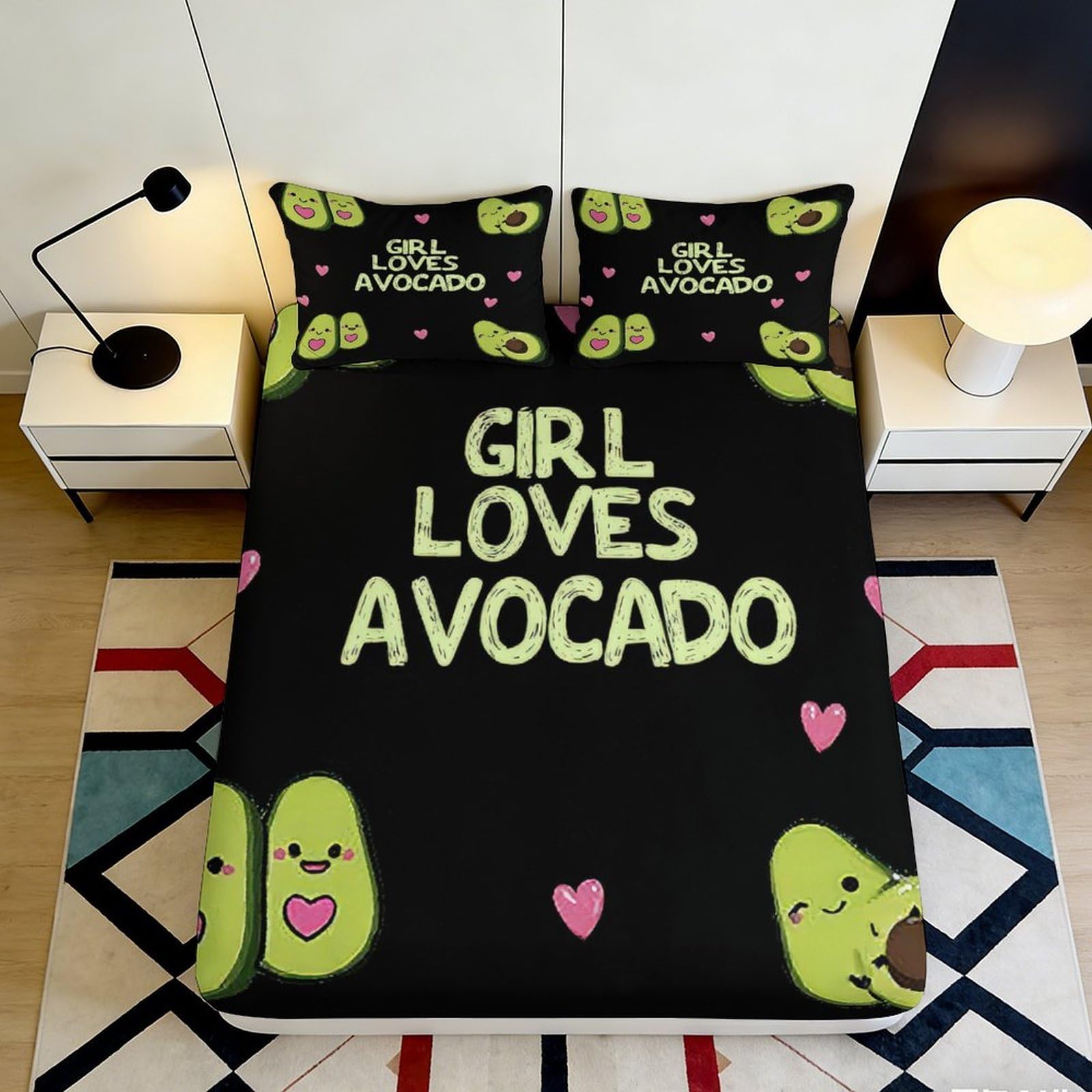 Uynsixtme Style-6 3D Printed Avocado Design Fitted Sheet Microfiber Deep Pocket Full Wrap Avocado Mattress Fitted Cover Bedroom Use 90X200x25cm