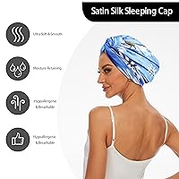 Vista 20 de Gorro de satén de seda ajustable para envolver el cabello para dormir, gorro de dormir de doble capa, turbante nocturno para cabello largo y rizado