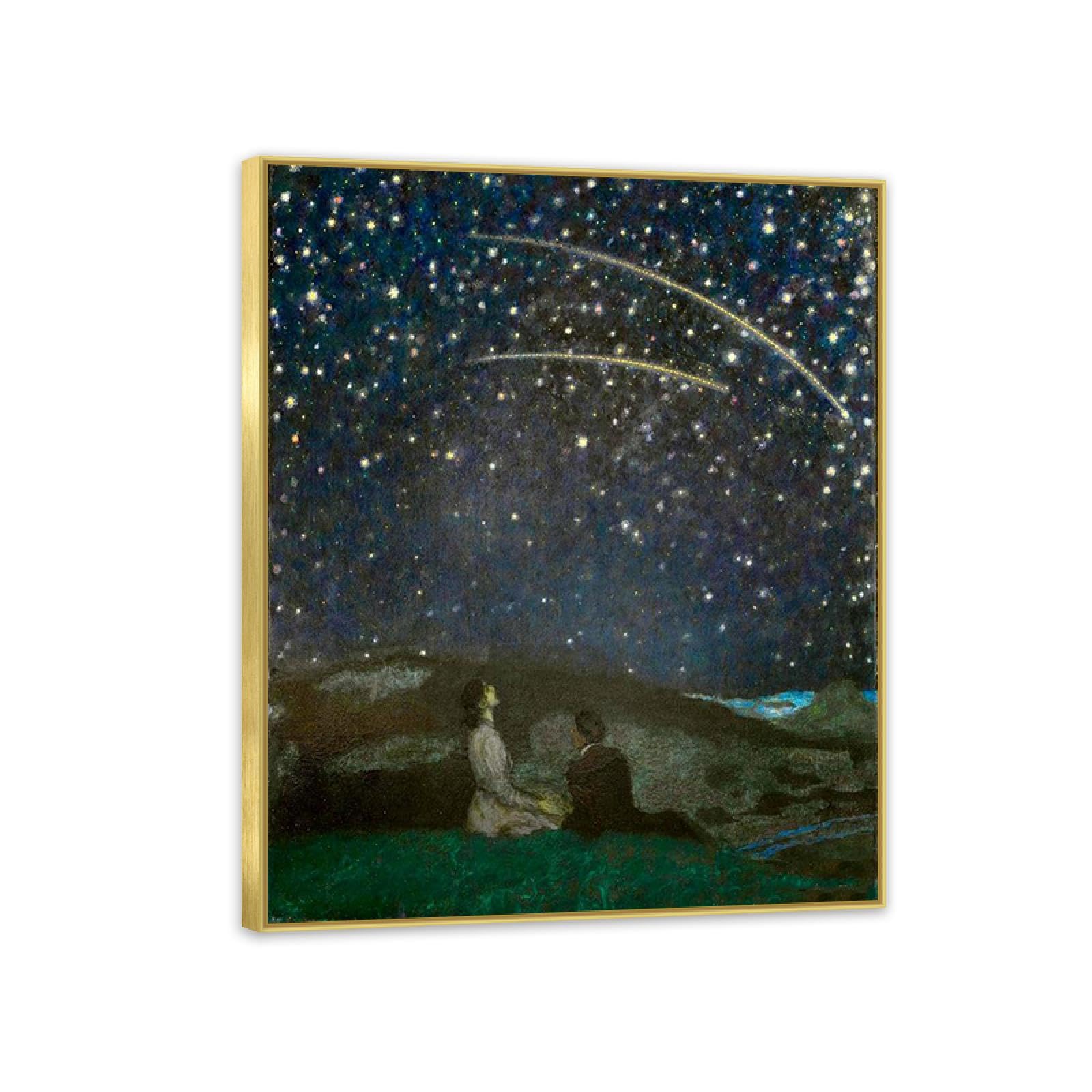 Hau3sh3a Franz von Stuck Wall Art Print Falling Stars Famous Giclees Franz Stuck Picture Artwork Wall Decor for Living Room Bathroom Office 90x70cm(36x28in) Gold frame