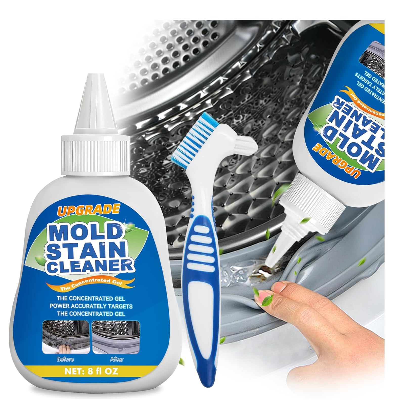 Mold Stain Cleaner Gel, 8 Fl Oz Household Washing Machine Cleaner for Front Loader Seal, Heavy Duty Stain Cleaner for Refrigerator Strips, Home Kitchen Sinks Tiles Grout Sealant, Bathroom Cleaning