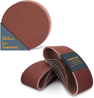 POWERTEC 4x36 Sanding Belts & 6 Inch PSA Sanding Discs Set, 25PK, Aluminum Oxide 3 Each of 40/80/120/150/240 Sanding Belt + 6 Inch 80 Grits Adhesive Sandpaper for Benchtop Belt & Disc Sander (110292)