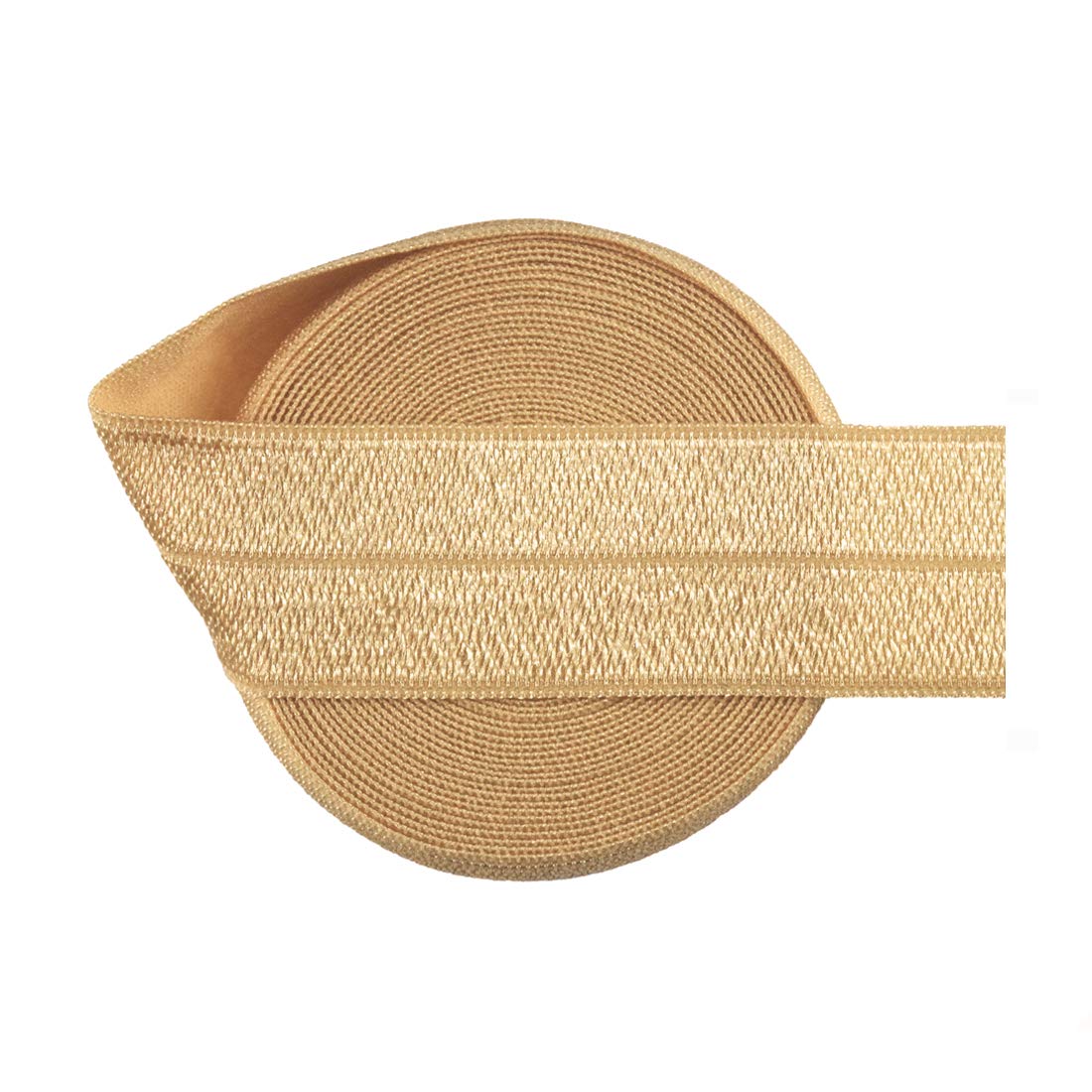 DIY PARK 5 Yard 1" 25mm Shiny Soild Color Fold Over Elastic FOE Spandex Satin Band Baby Headband Hair Tie Tutu Dress Sewing Trim(Old Gold)