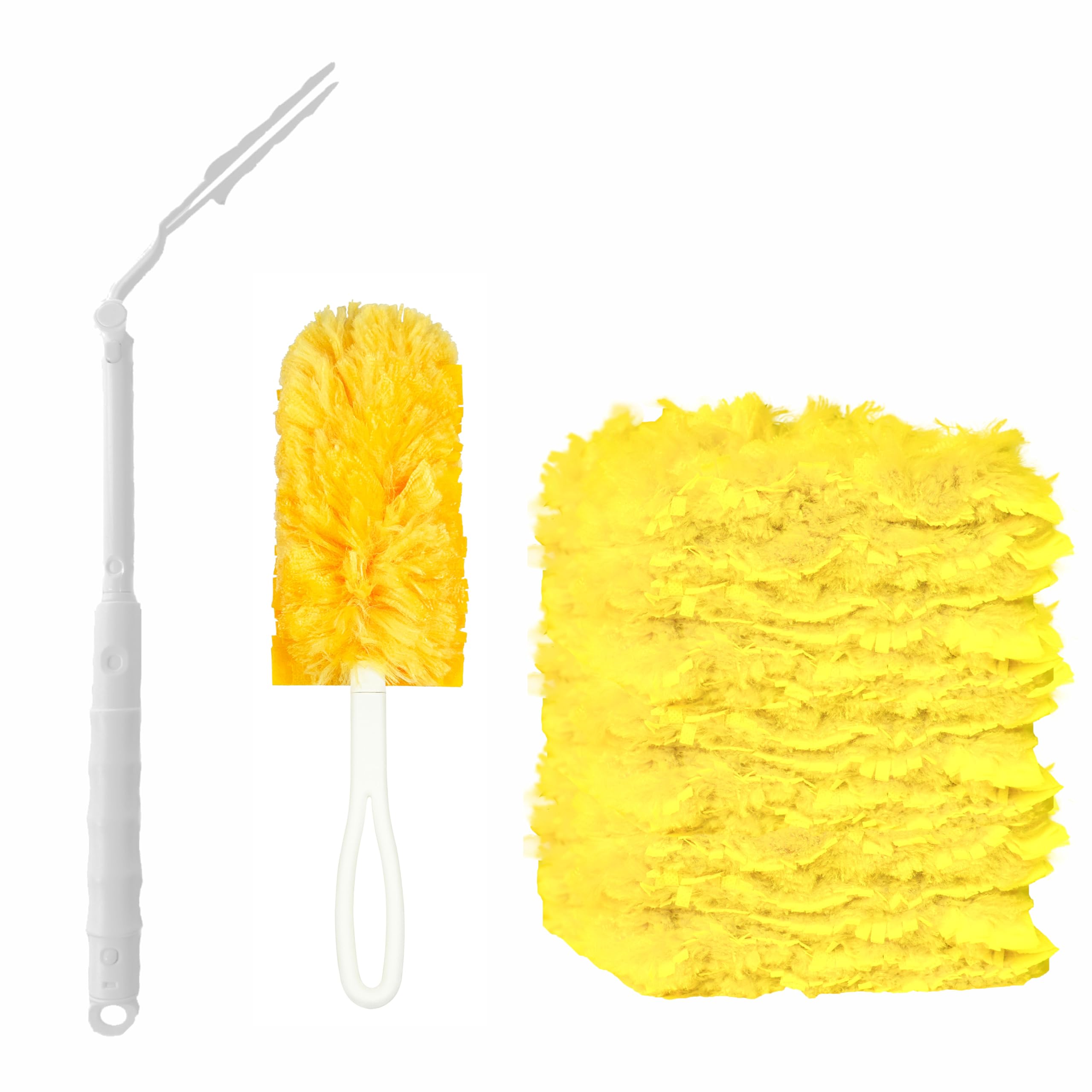JEBBLAS 360 Degree Duster Including 1 Long Handle, 1 Short Handle and 20 Yellow Duster Refills, Electrostatic Duster Kit, Heavy Duty Extender Handle Starter Kit, For Cleaning Ceiling