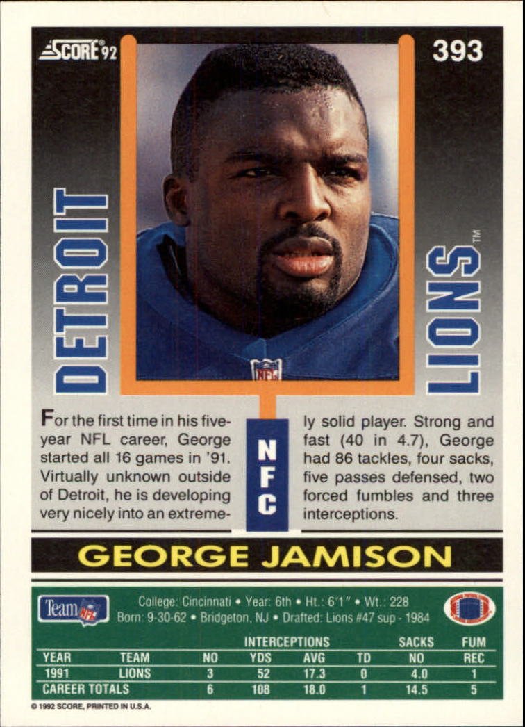 Amazon.com: 1992 Score #393 George Jamison : Collectibles & Fine Art